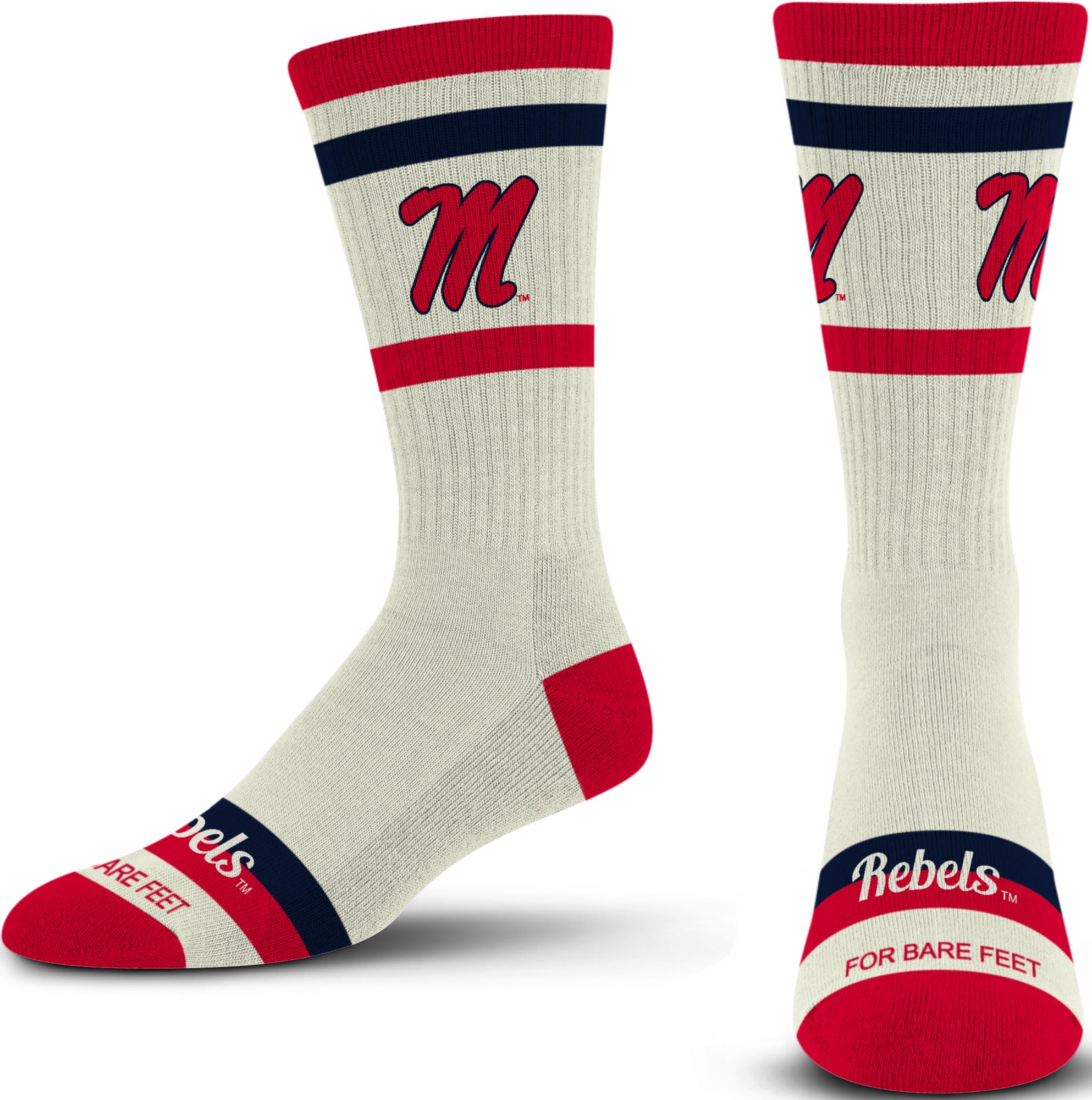 For Bare Feet Adult Ole Miss Rebels Striped Fame Socks