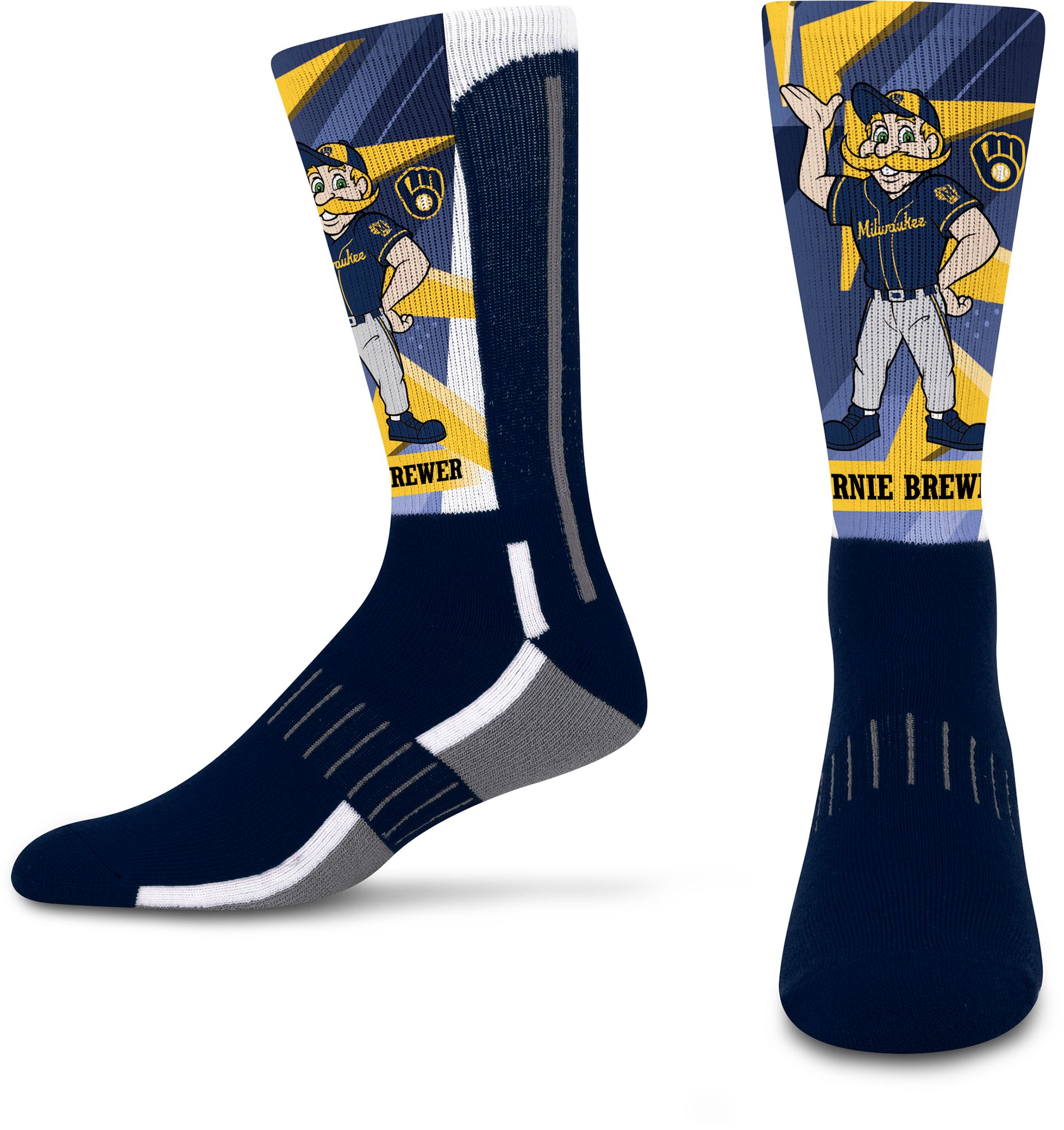 For Bare Feet Youth Milwaukee Brewers Multi Mascot Retro Vibes Crew Sock