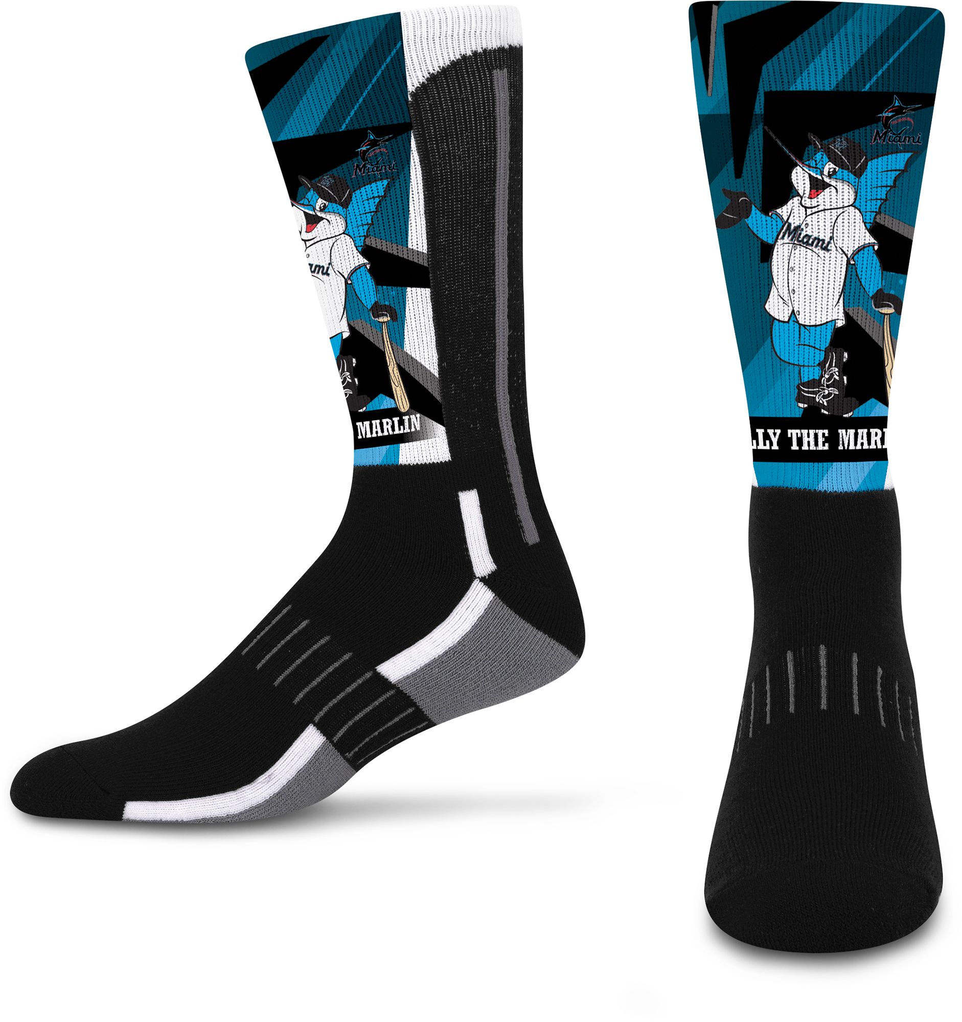 For Bare Feet Youth Miami Marlins Multi Mascot Retro Vibes Crew Socks