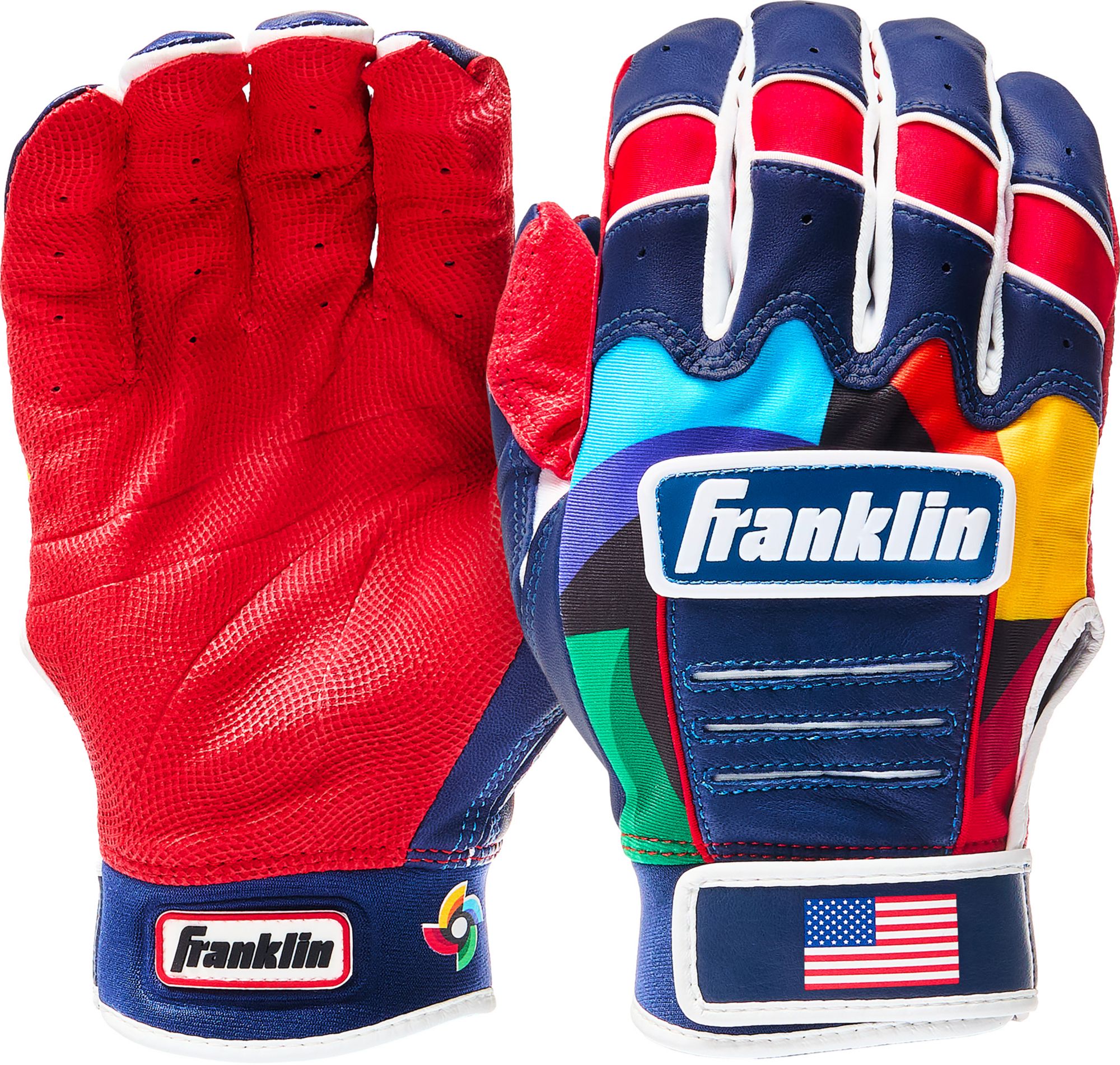 Franklin Youth CFX Pro USA World Baseball Classic Batting Gloves, Large, Red/White/Blue