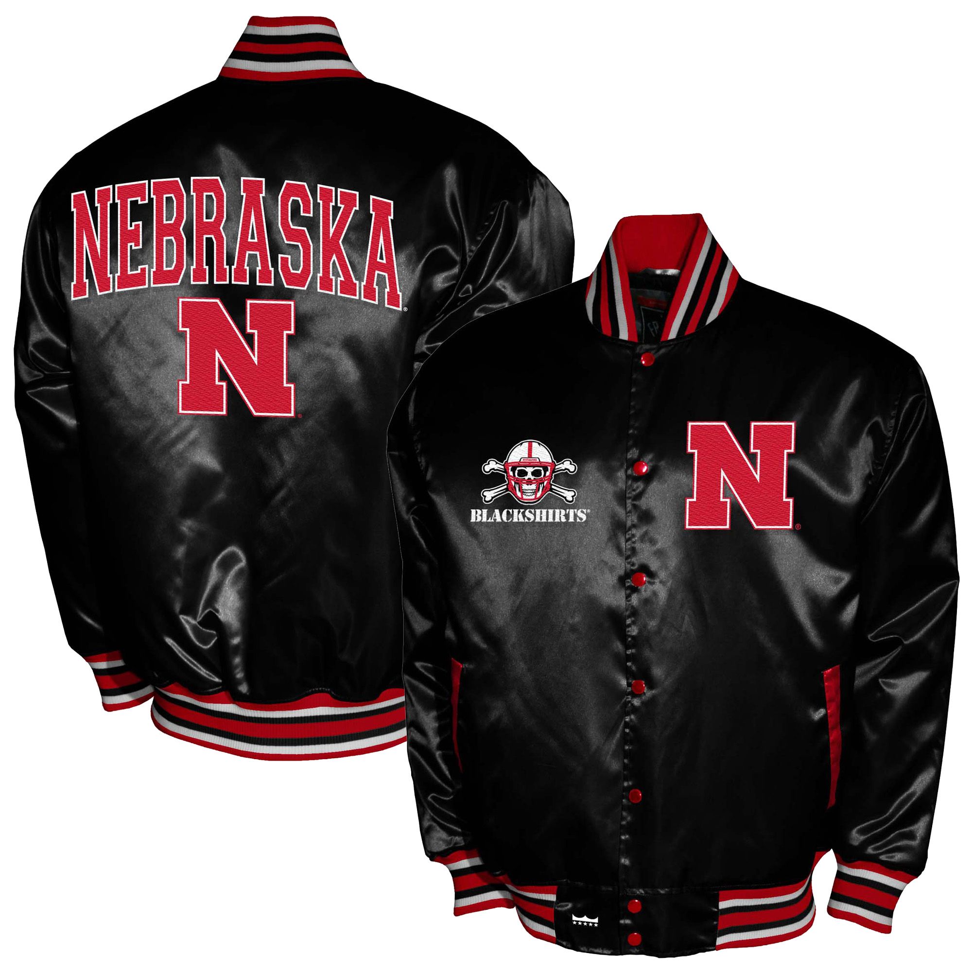 Franchise Club Men's Nebraska Cornhuskers Black Satin Jacket