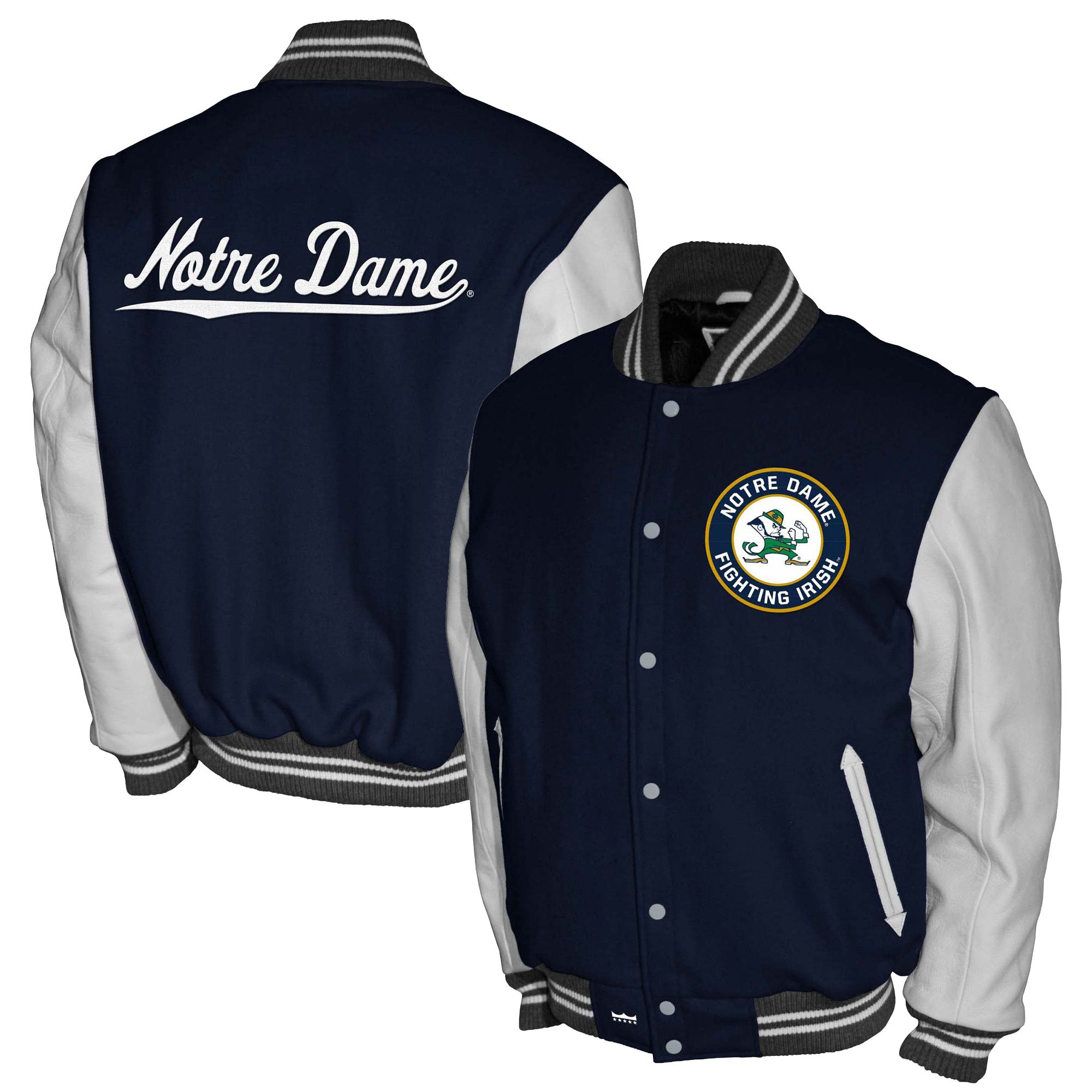 Franchise Club Men's Notre Dame Fighting Irish Navy Club Fleece Varsity Jacket