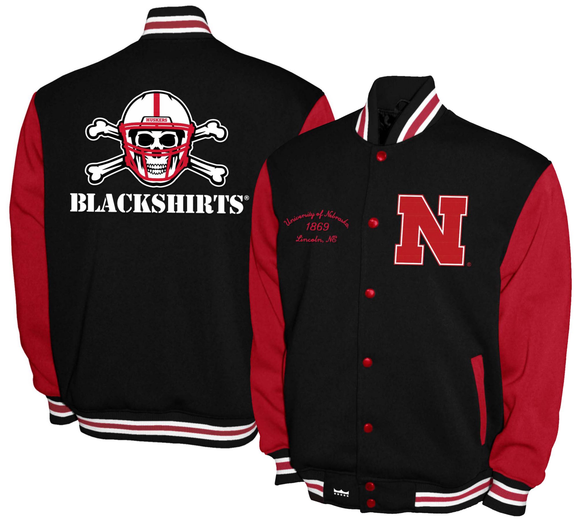 Franchise Club Men's Nebraska Cornhuskers Black Fleece Varsity Jacket