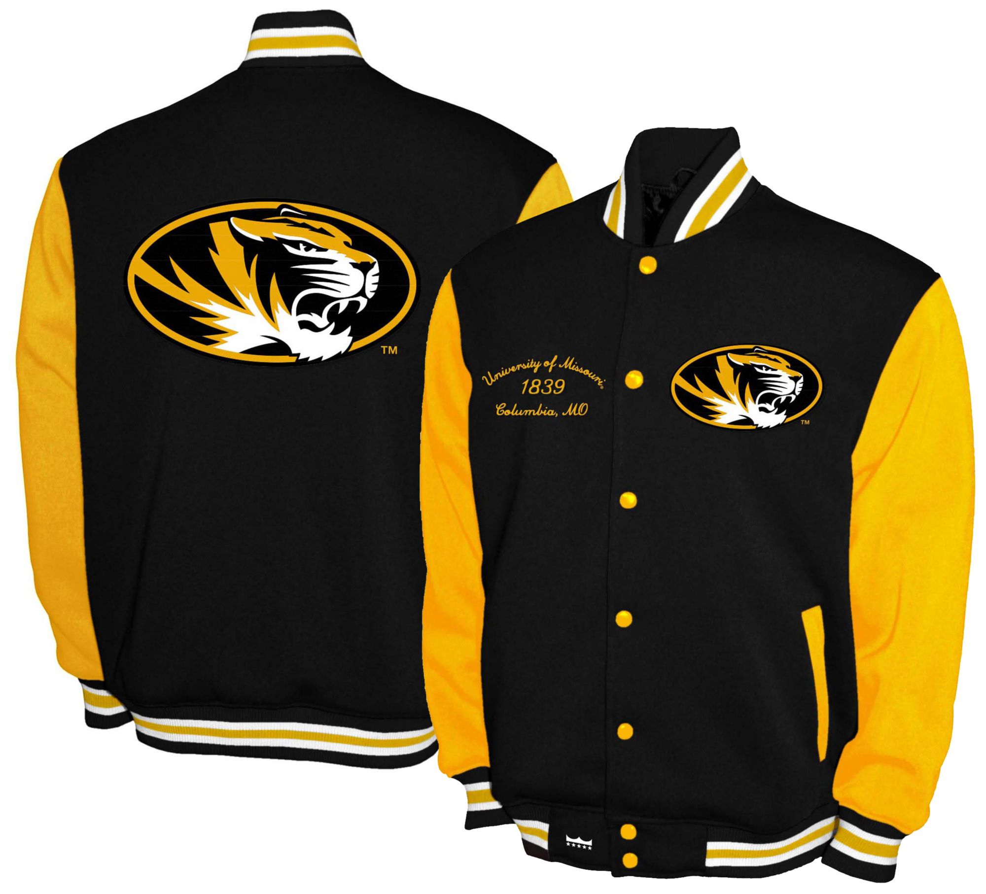 Franchise Club Men's Missouri Tigers Black Fleece Varsity Jacket