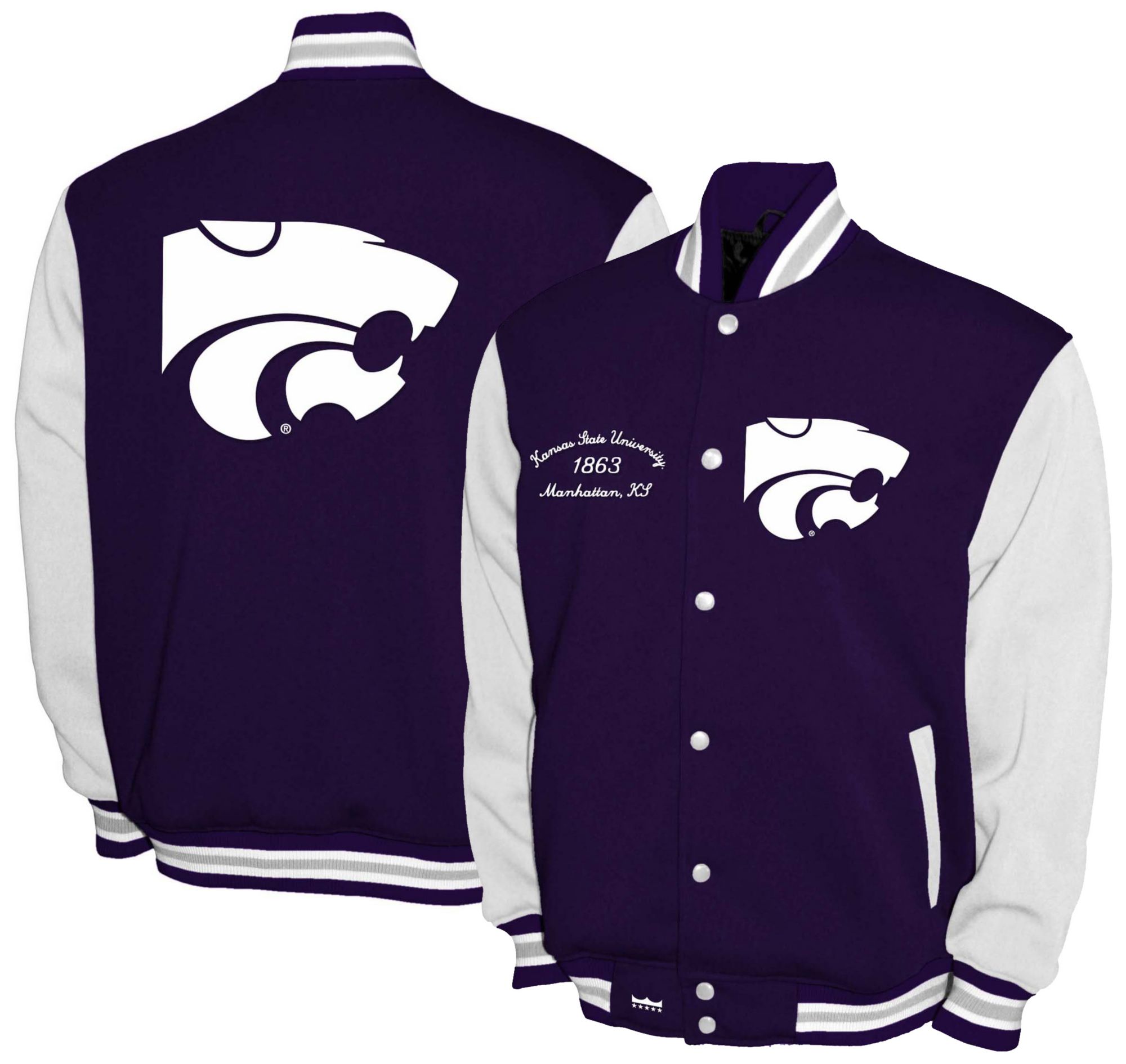 Franchise Club Men's Kansas State Wildcats Purple Fleece Varsity Jacket