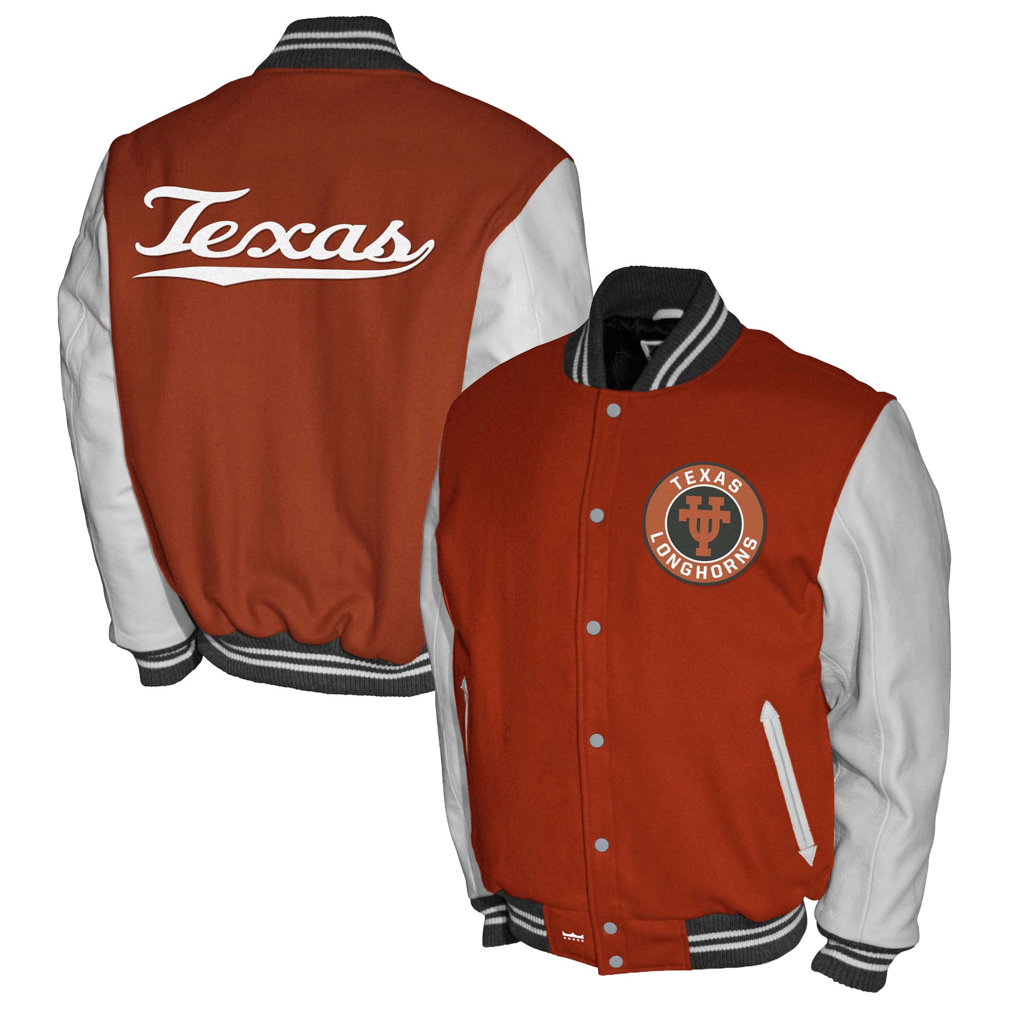 Franchise Club Men's Texas Longhorns Burnt Orange Club Fleece Varsity Jacket