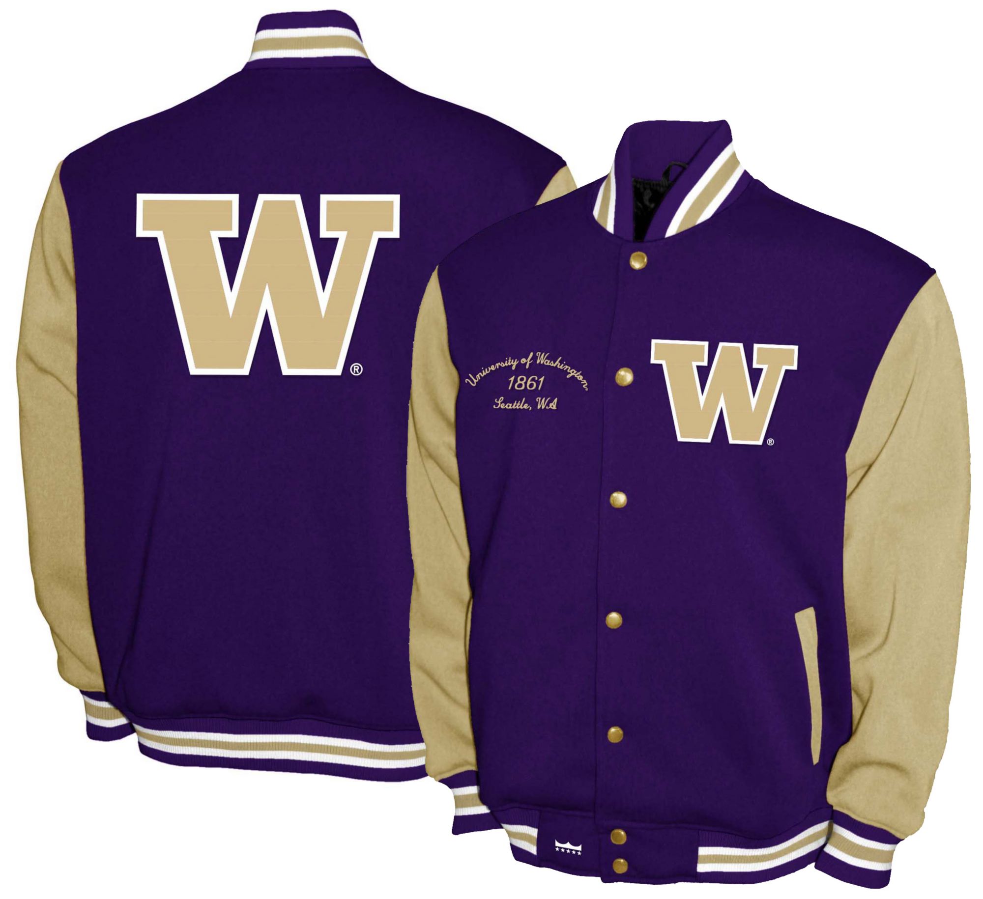 Franchise Club Men's Washington Huskies Purple Fleece Varsity Jacket
