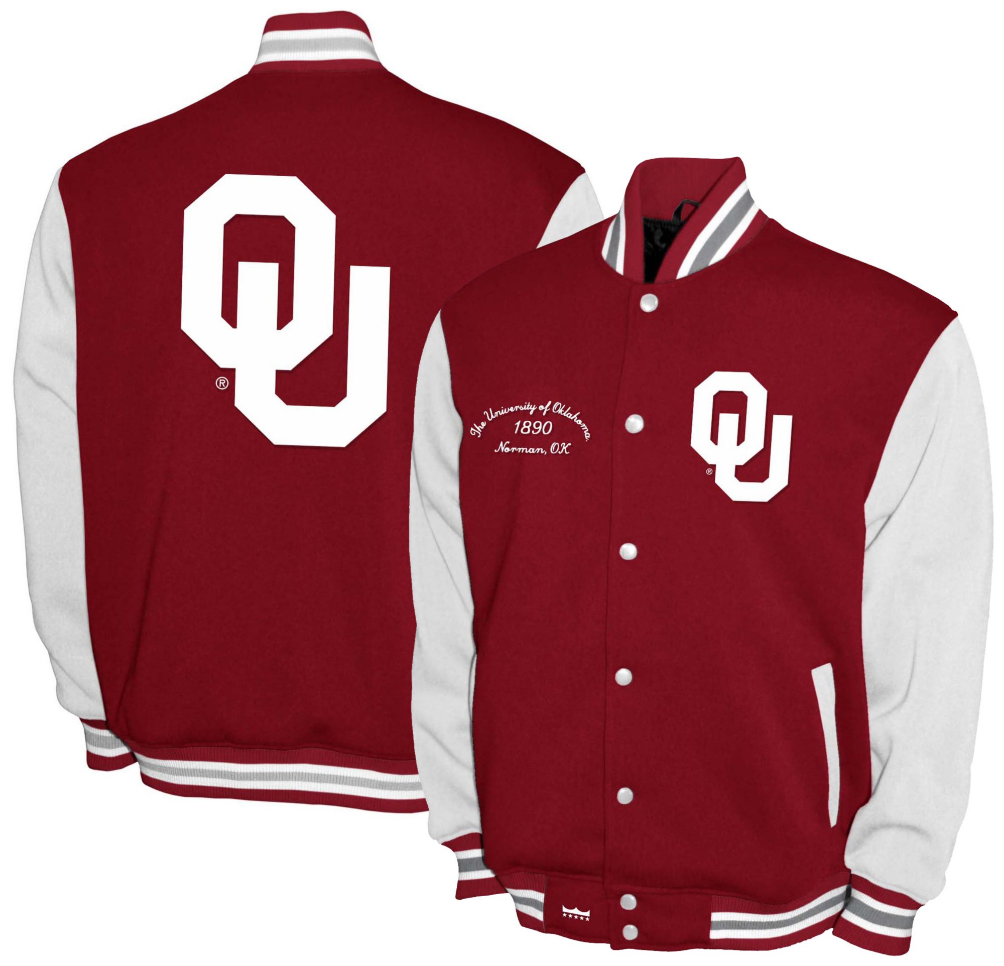 Franchise Club Men's Oklahoma Sooners Crimson Fleece Varsity Jacket