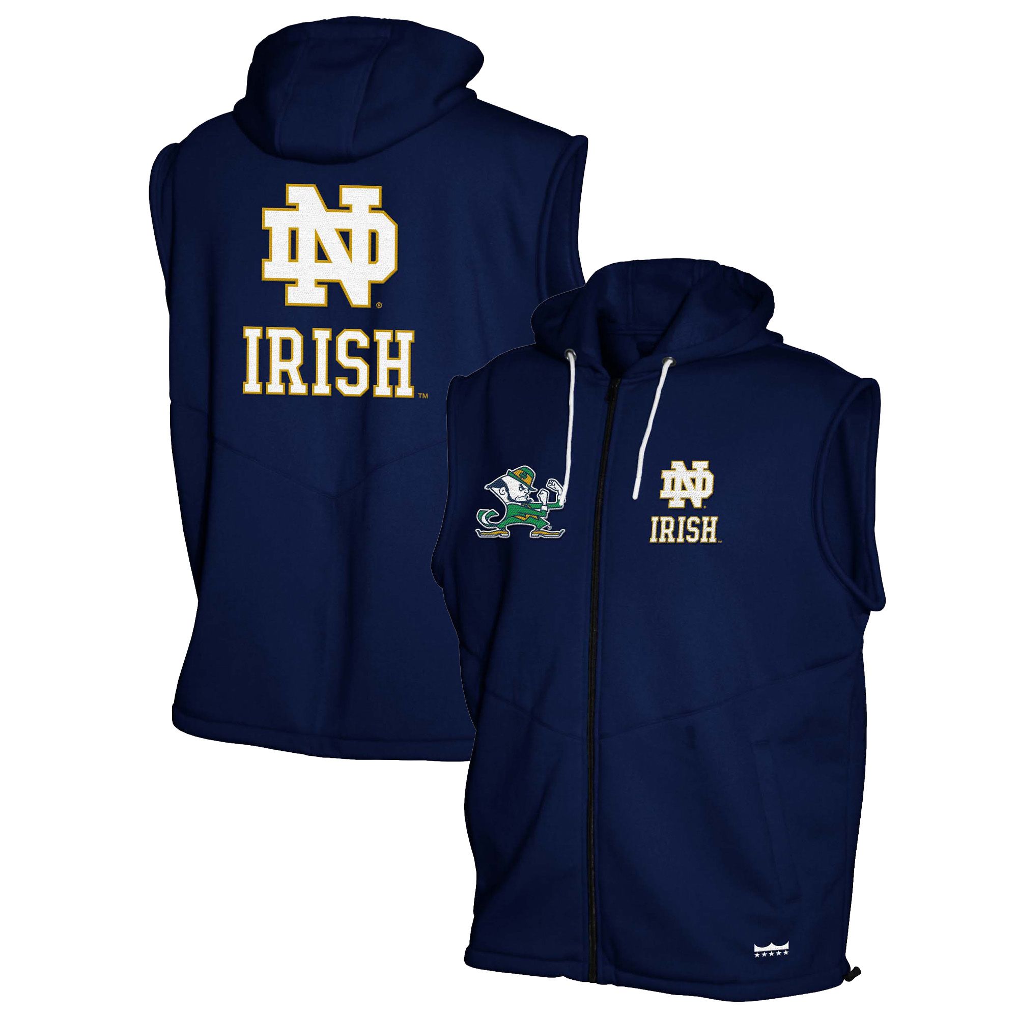 Franchise Club Men's Notre Dame Fighting Irish Navy Gym Fleece Vest