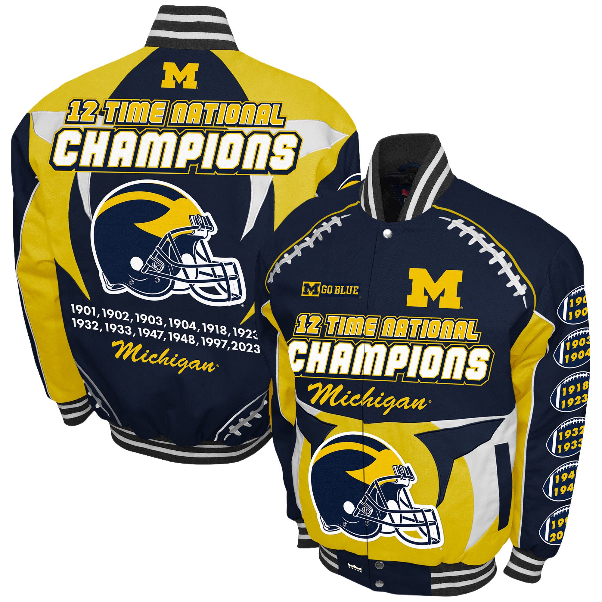 Franchise Club Men's Michigan Wolverines Navy Commemorative Cotton Twill Jacket