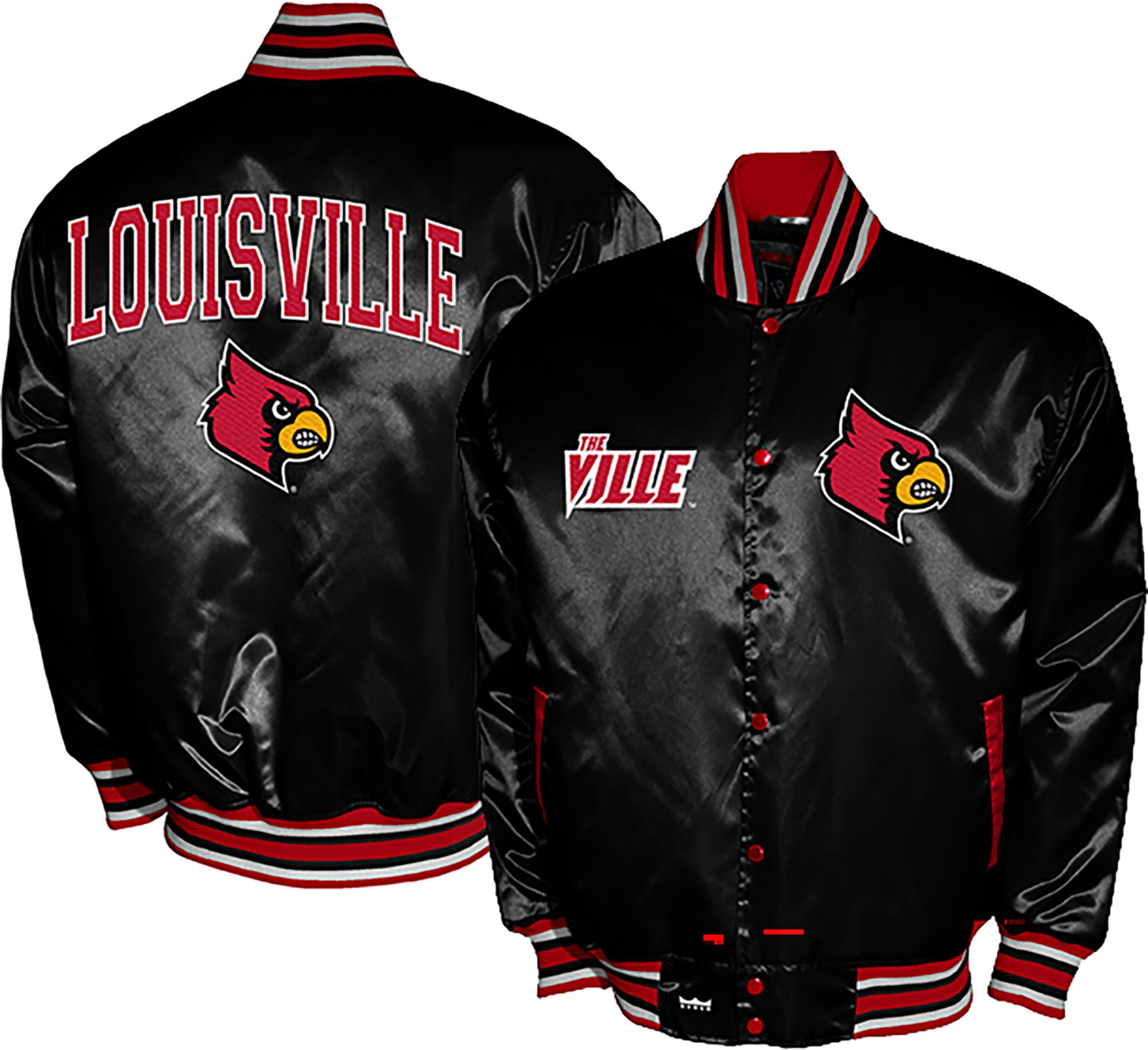 Franchise Club Men's Louisville Cardinals Black Satin Jacket
