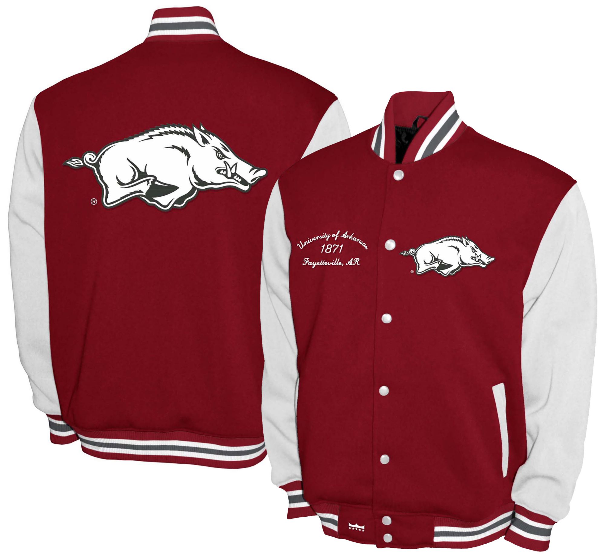 Franchise Club Men's Arkansas Razorbacks Cardinal Fleece Varsity Jacket