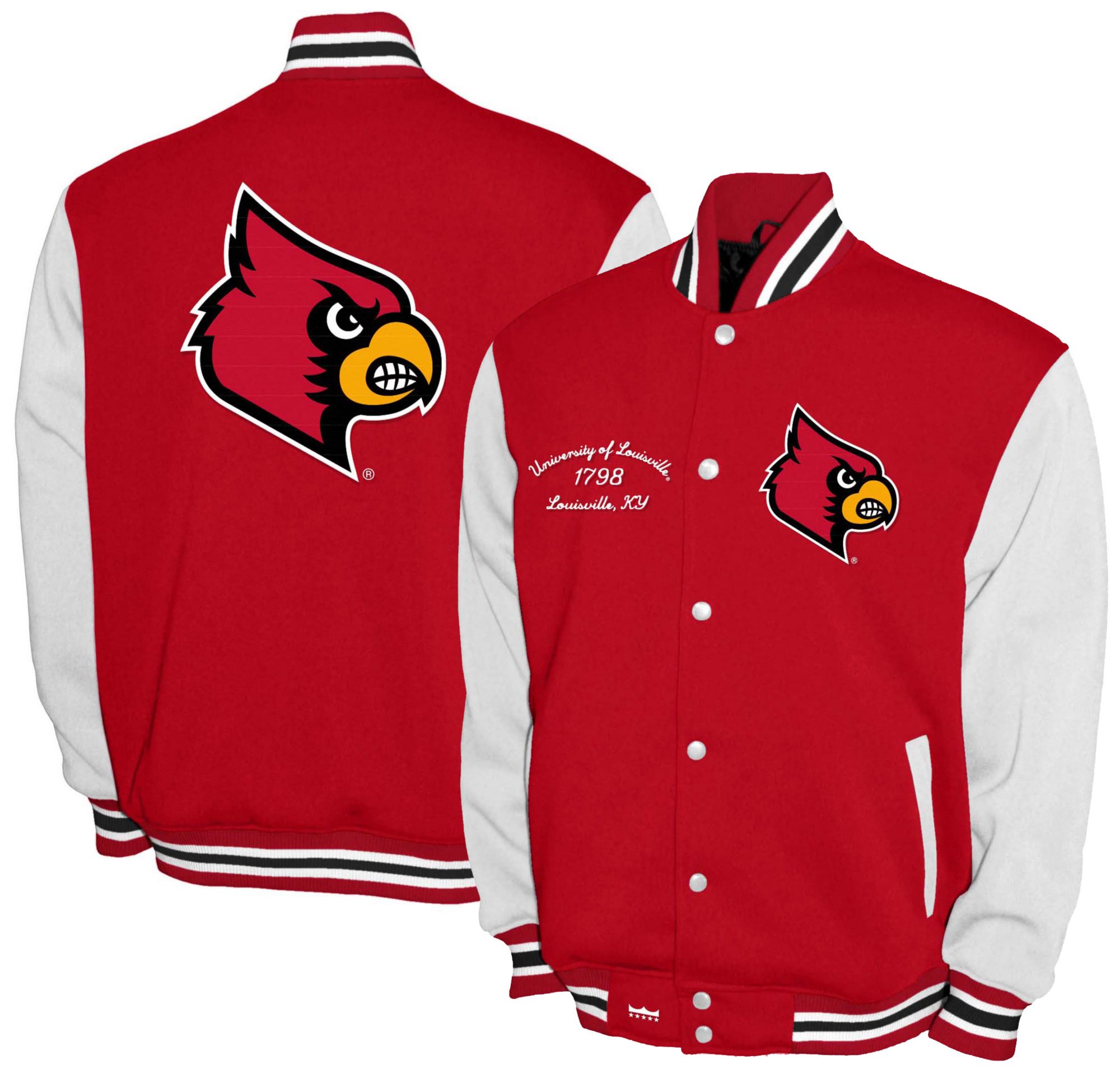 Franchise Club Men's Louisville Cardinals Red Fleece Varsity Jacket