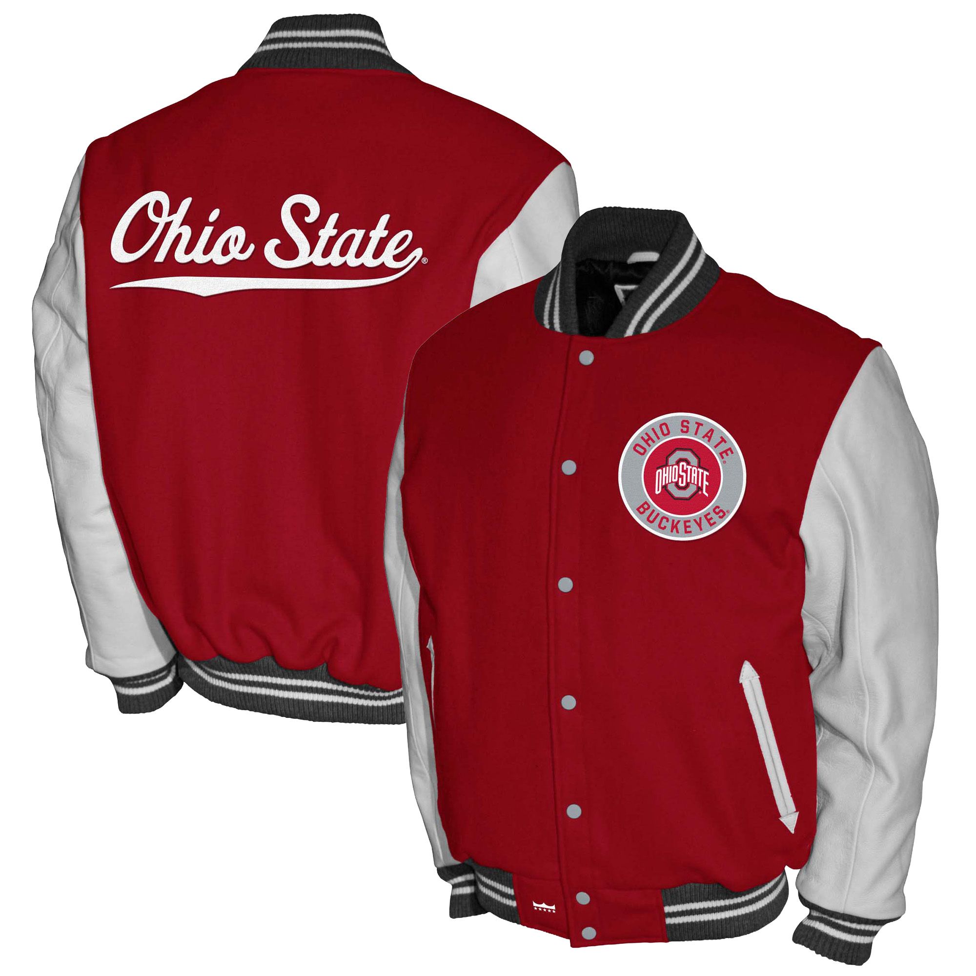 Franchise Club Men's Ohio State Buckeyes Red Club Fleece Varsity Jacket