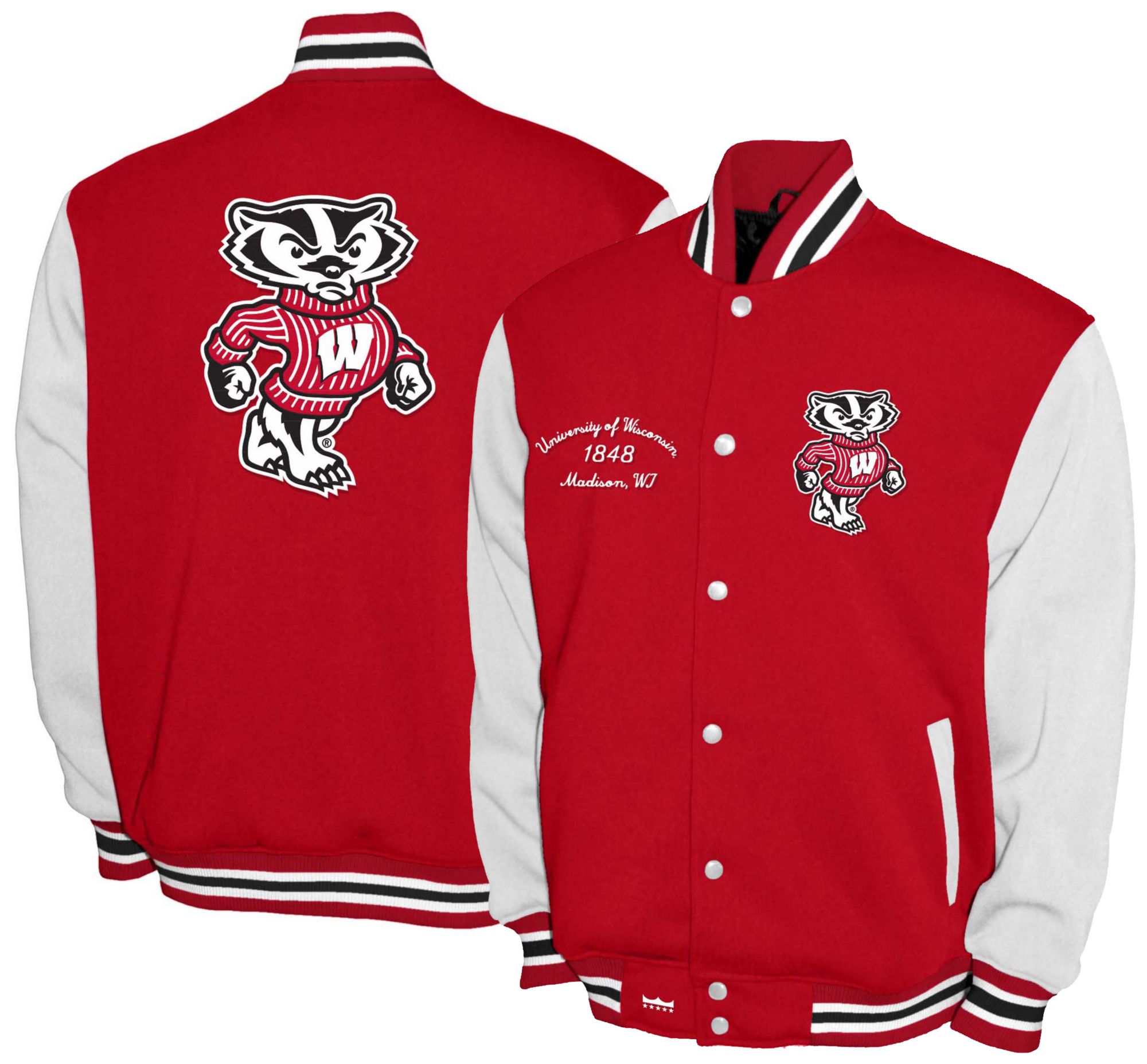 Franchise Club Men's Wisconsin Badgers Red Fleece Varsity Jacket