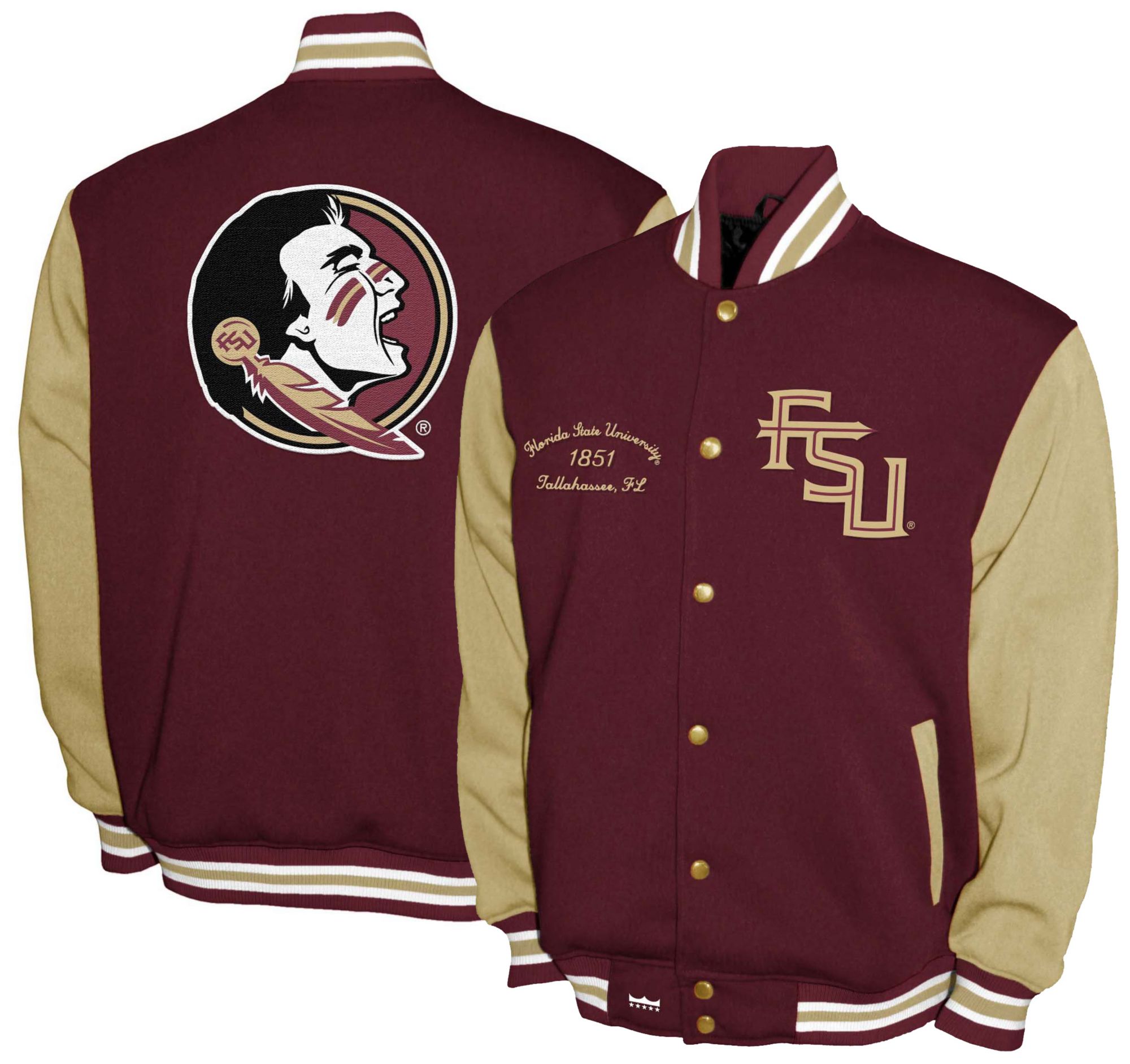 Franchise Club Men's Florida State Seminoles Garnet Fleece Varsity Jacket