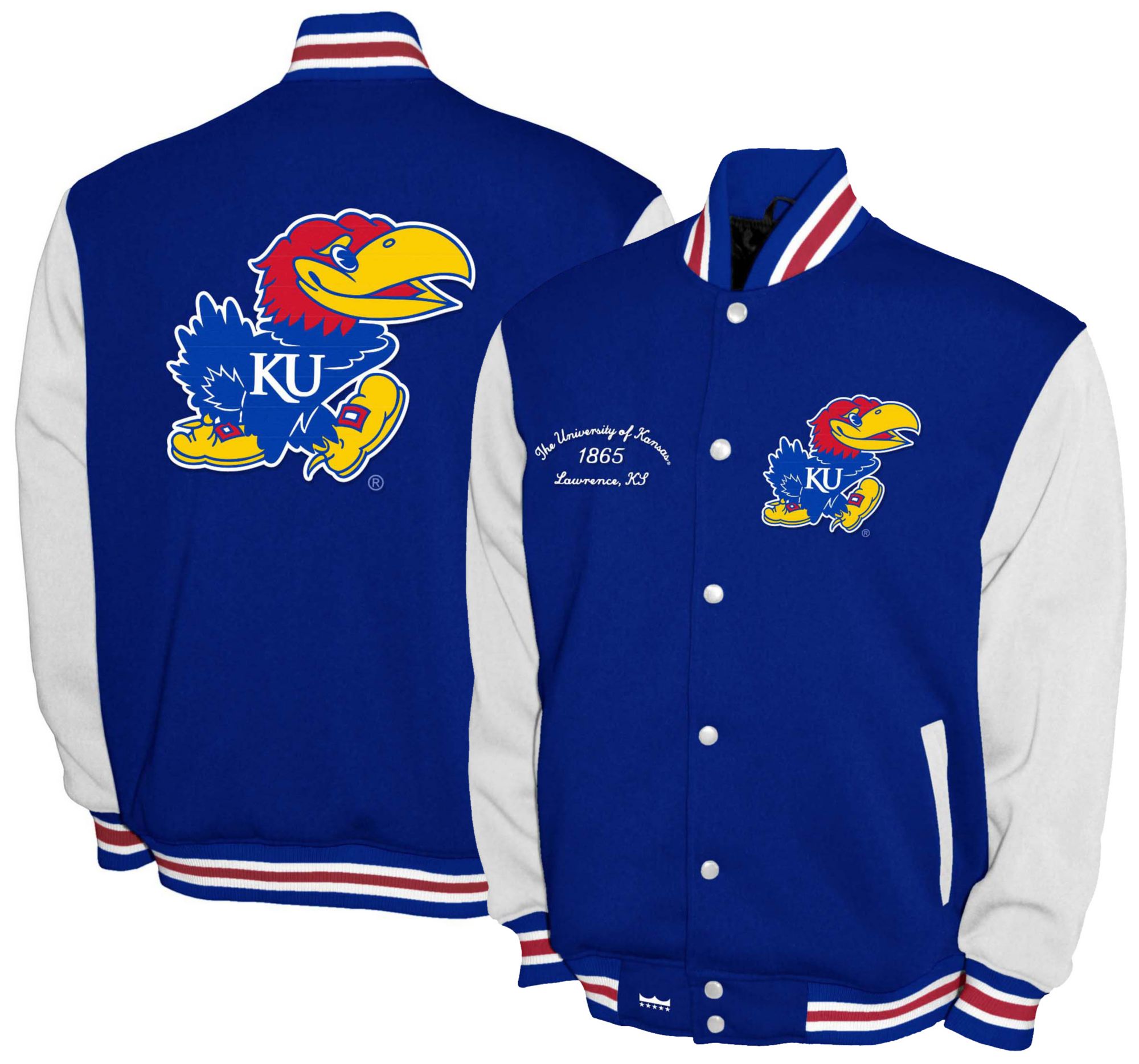 Franchise Club Men's Kansas Jayhawks Royal Fleece Varsity Jacket