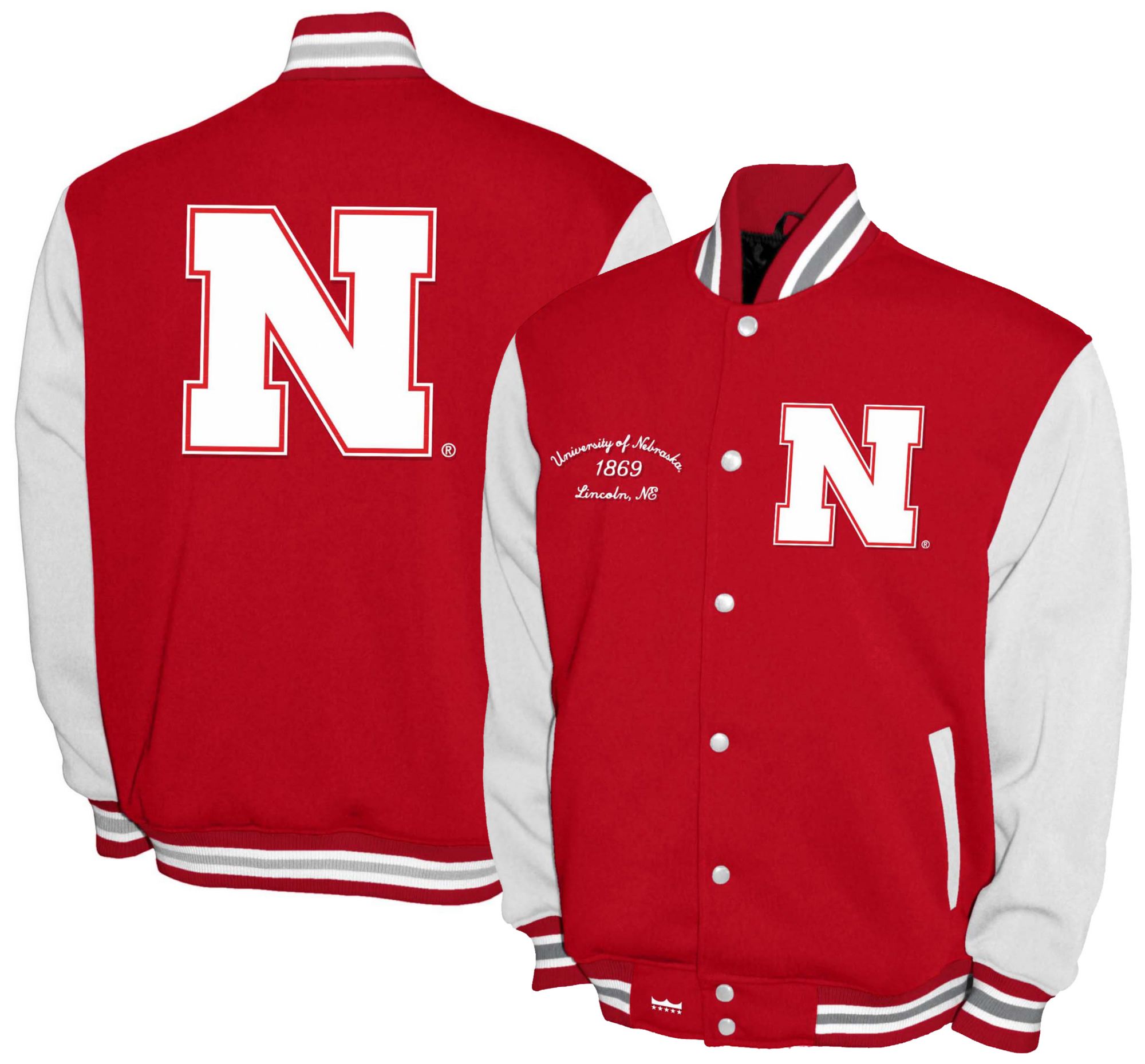 Franchise Club Men's Nebraska Cornhuskers Red Fleece Varsity Jacket