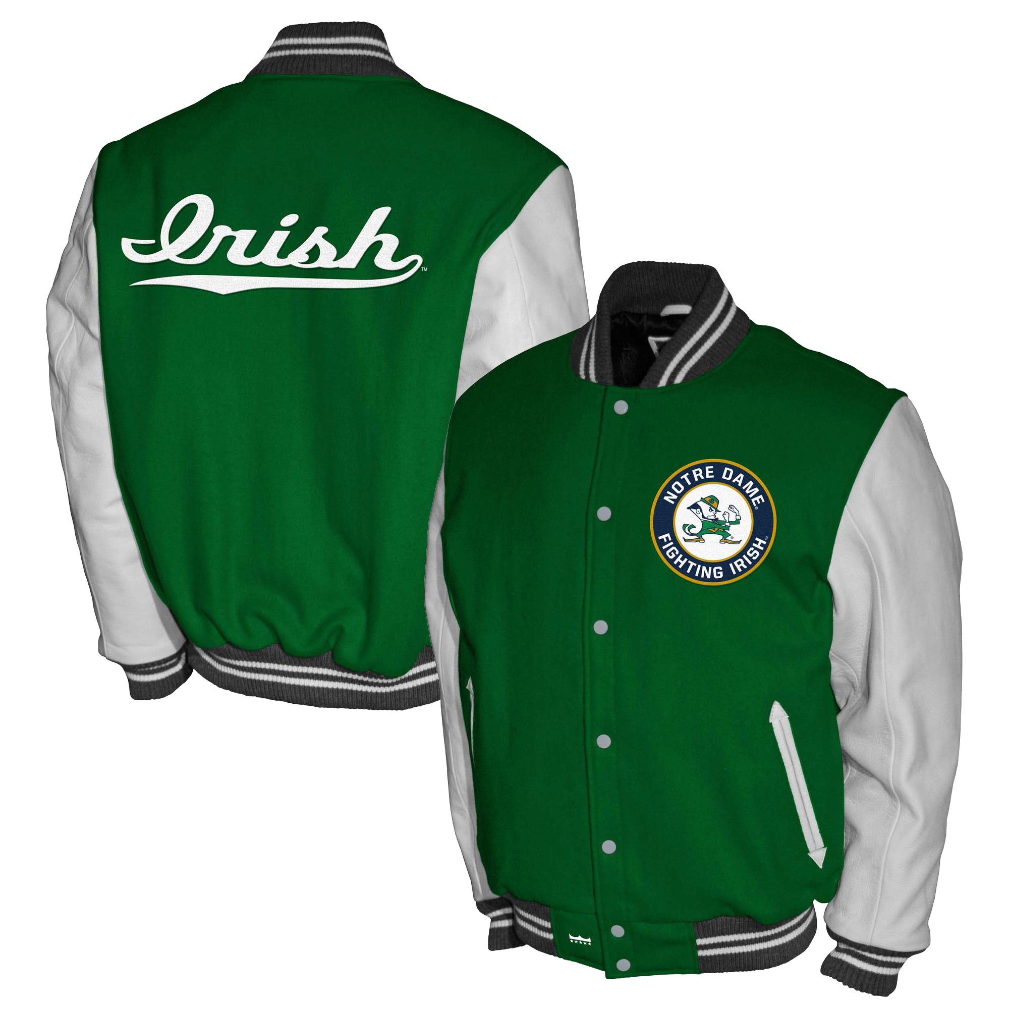 Franchise Club Men's Notre Dame Fighting Irish Green Club Fleece Varsity Jacket