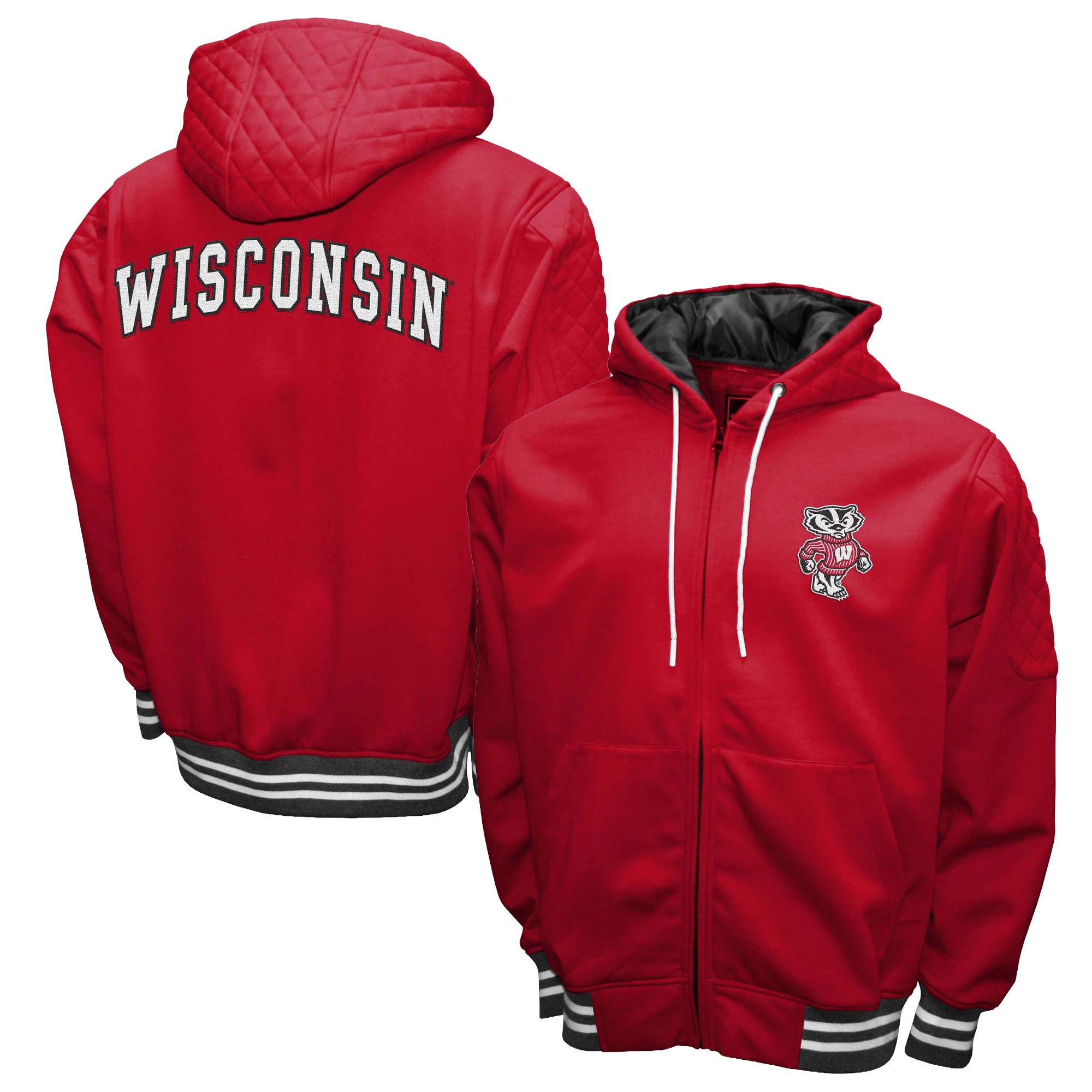 Franchise Club Men's Wisconsin Badgers Red Grind Full-Zip Hoodie