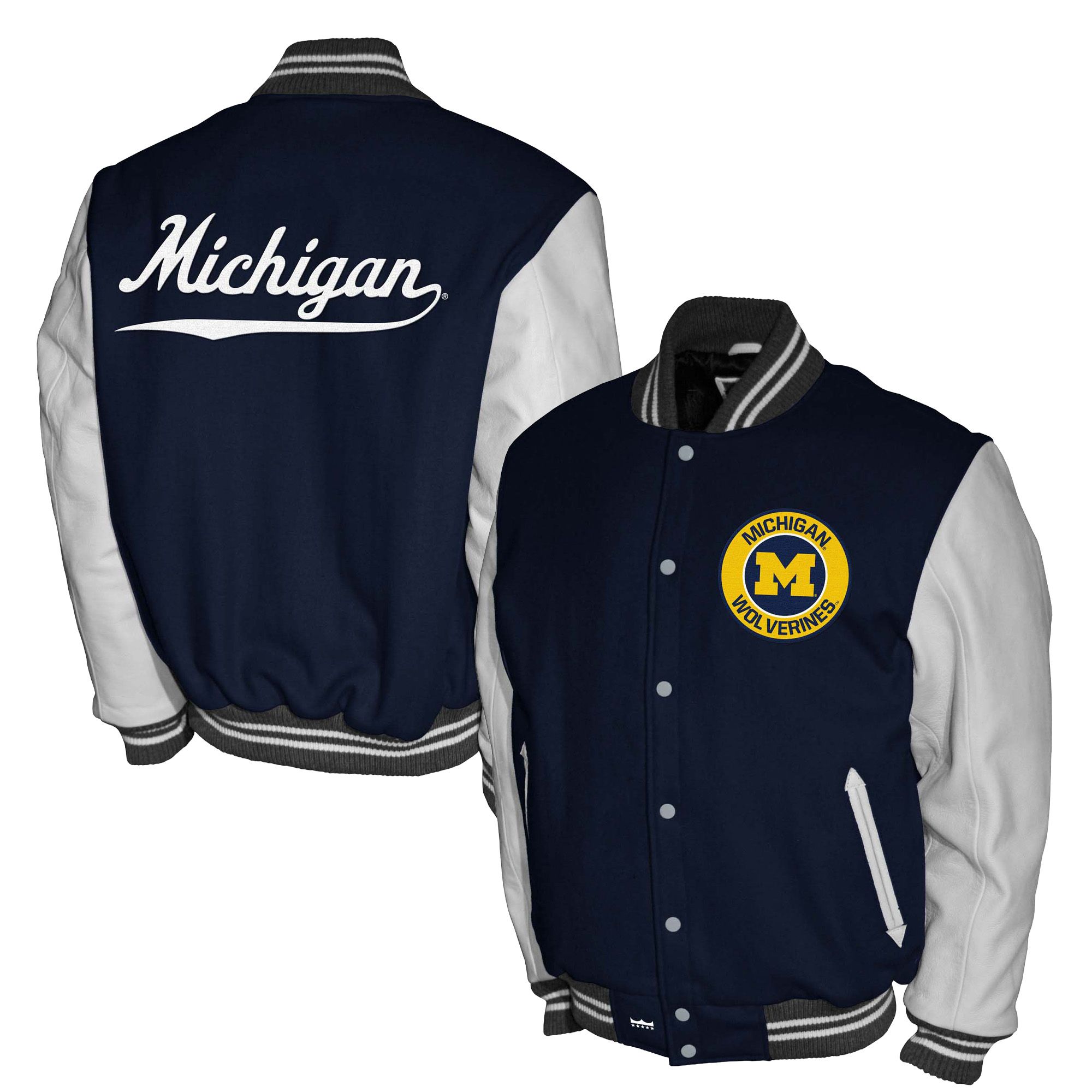 Franchise Club Men's Michigan Wolverines Navy Club Fleece Varsity Jacket
