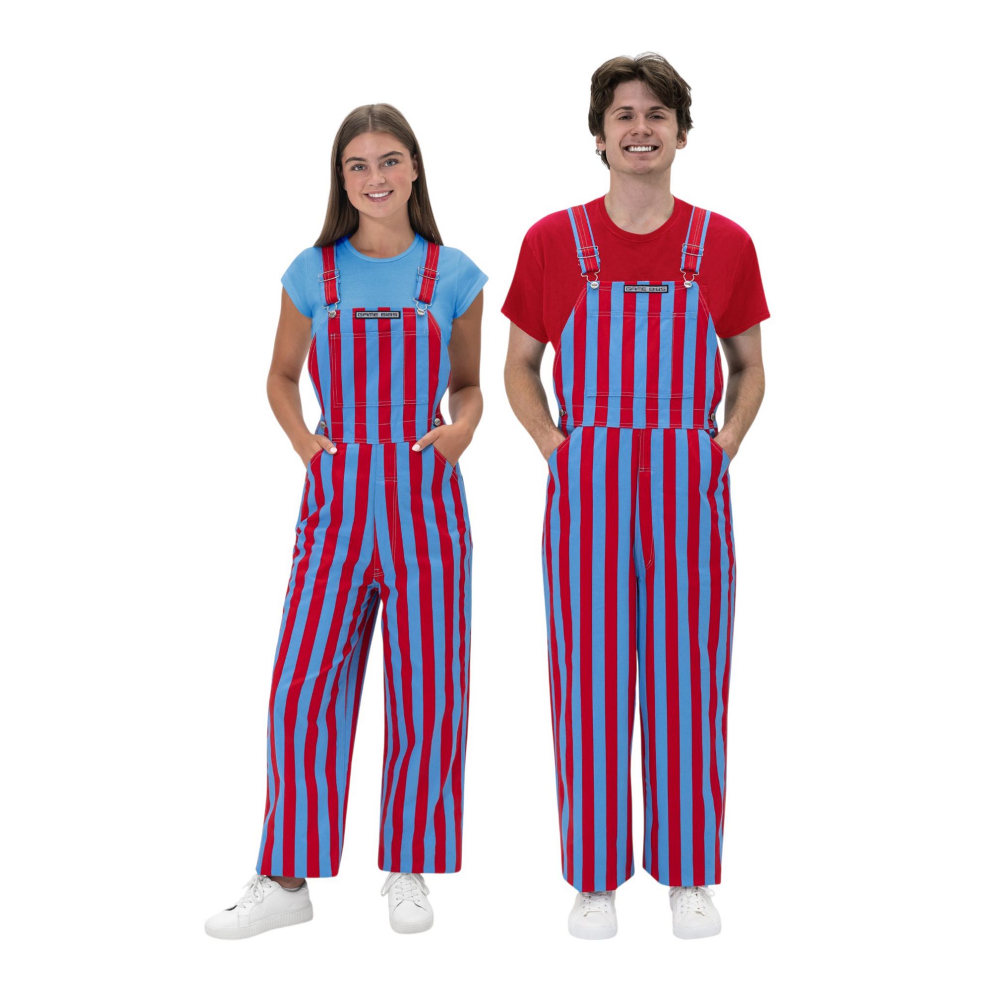 Game Bibs Adult Striped Red, White And Blue Overalls