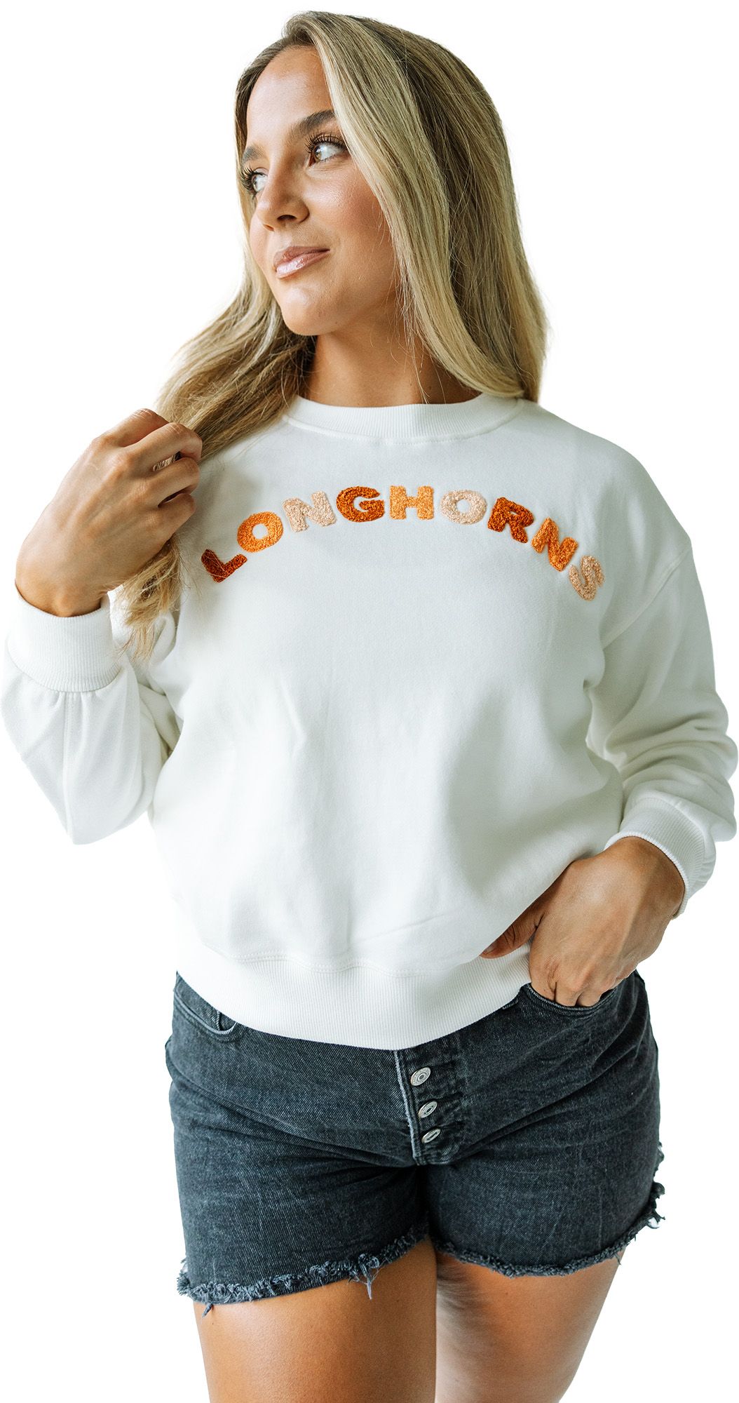 Gameday Social Women's Texas Longhorns White Chenille Crewneck Sweatshirt