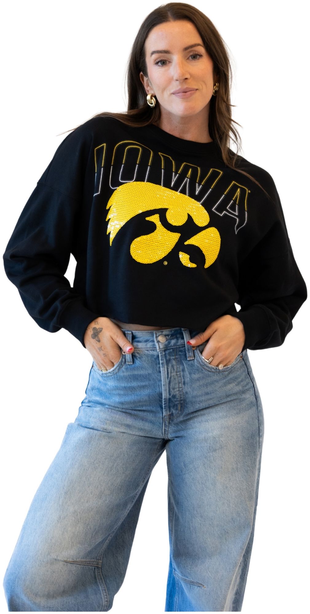 Gameday Social Women's Iowa Hawkeyes Black Starlite Crewneck Sweatshirt