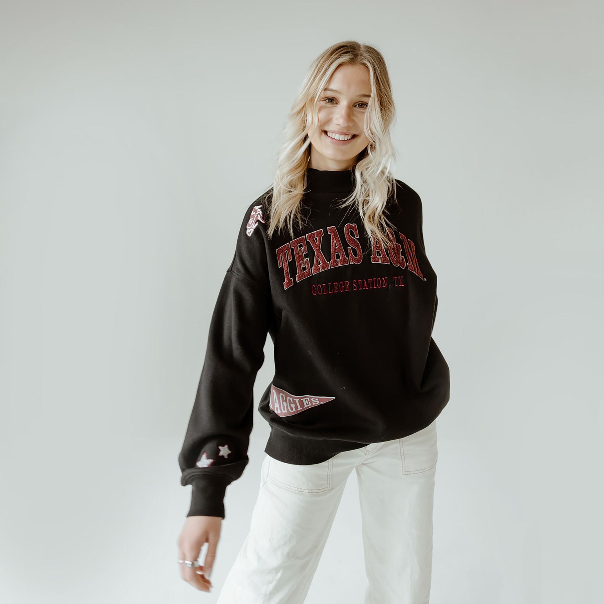 Gameday Social Women's Texas A&amp;M Aggies Black All Over Scatter Crewneck Sweatshirt