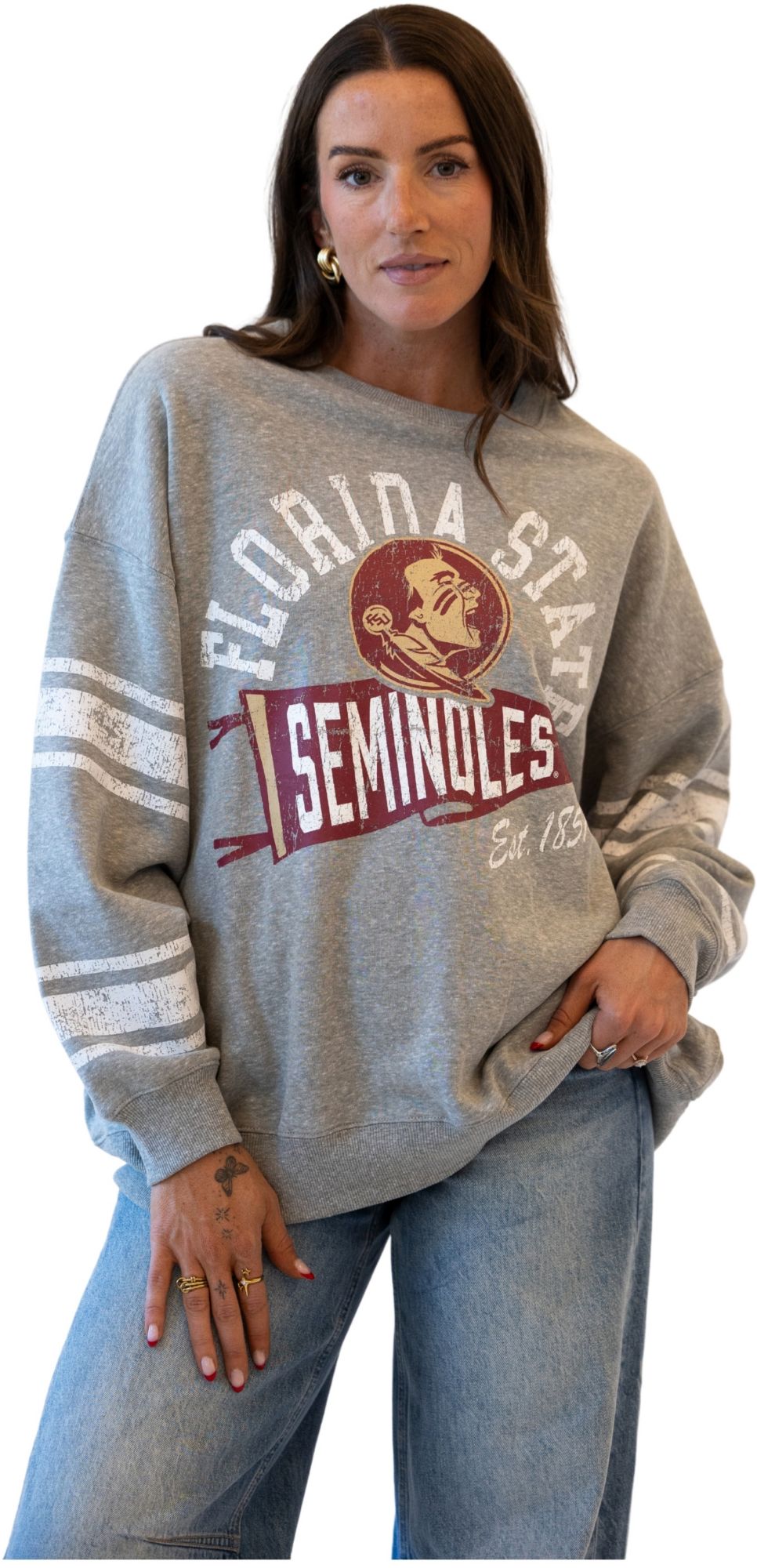 Gameday Social Women's Florida State Seminoles Heather Gray Stillson Crewneck Sweatshirt