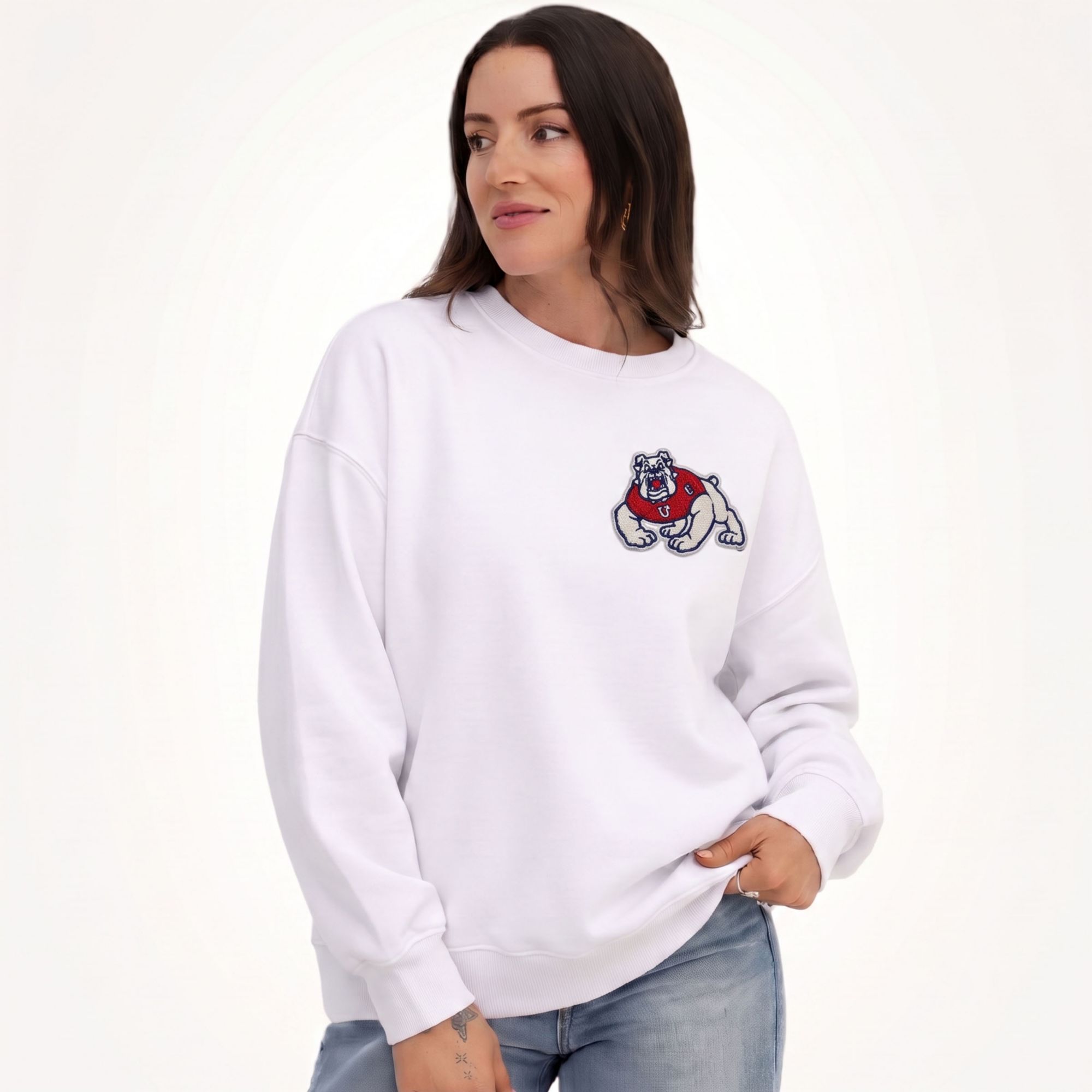 Gameday Social Women's Fresno State Bulldogs White Suave Suede Crewneck Sweatshirt