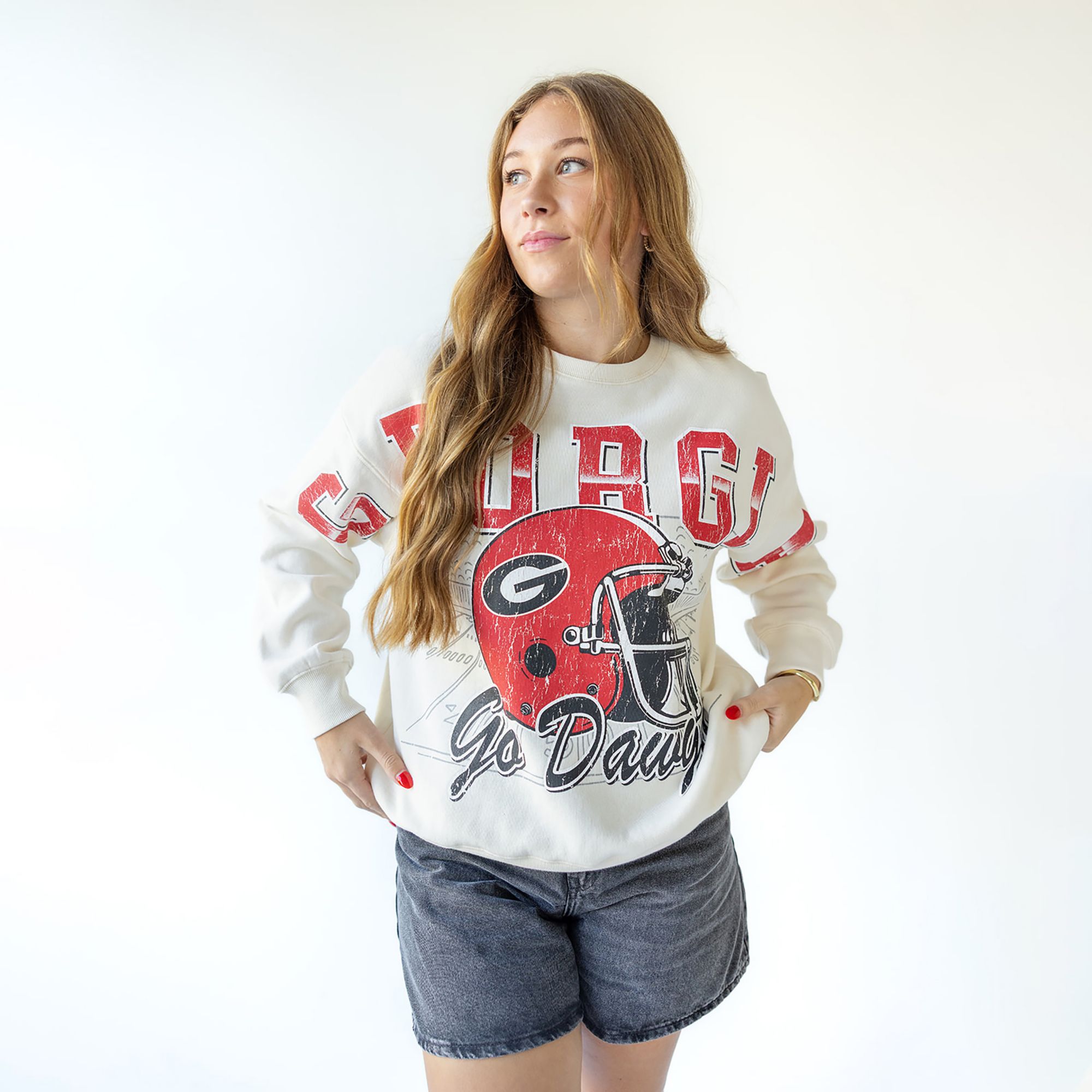 Gameday Social Women's Georgia Bulldogs Oatmeal Homefield Crewneck Sweatshirt
