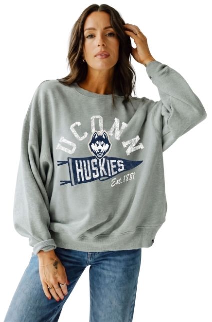 Gameday Social Women's UConn Huskies Heather Gray Stillson Crewneck Sweatshirt