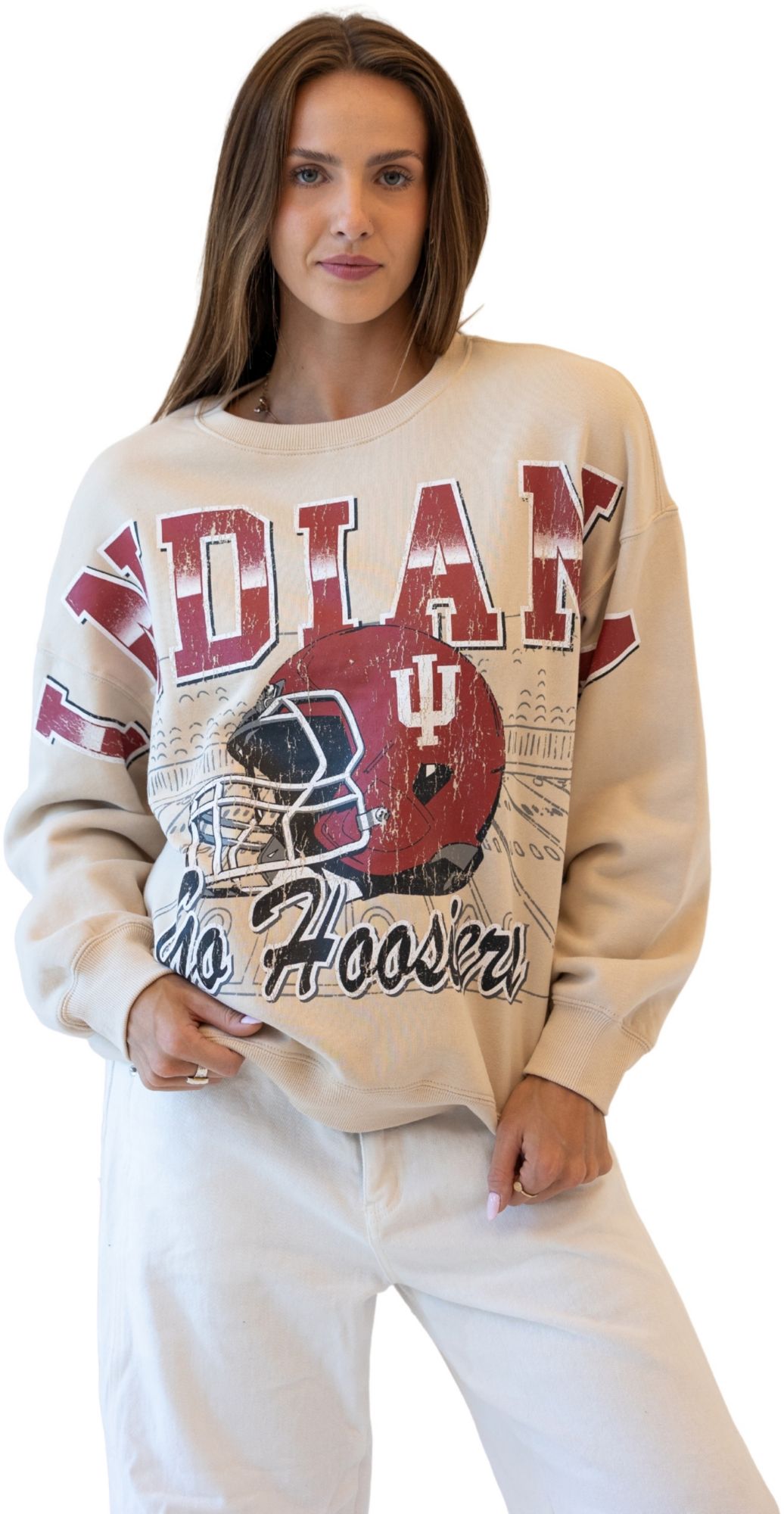 Gameday Social Women's Indiana Hoosiers Oatmeal Homefield Crewneck Sweatshirt