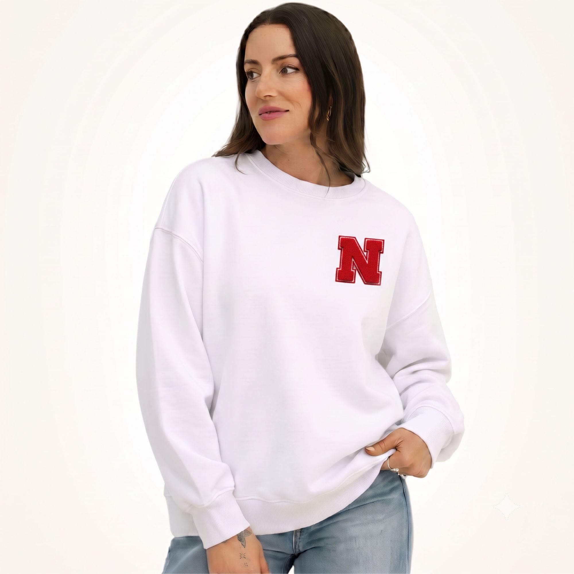 Gameday Social Women's Nebraska Cornhuskers White Suave Suede Crewneck Sweatshirt