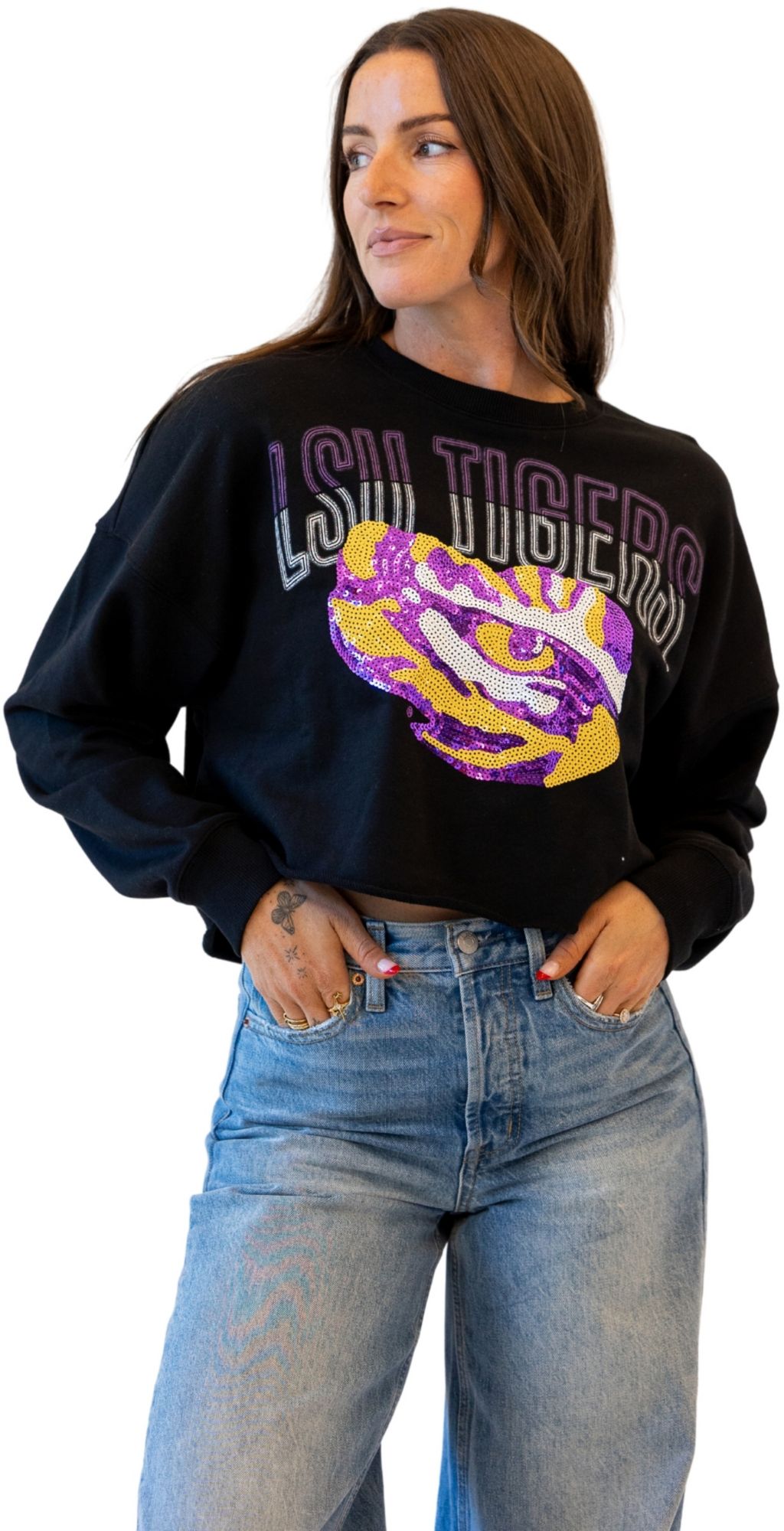 Gameday Social Women's LSU Tigers Black Starlite Crewneck Sweatshirt