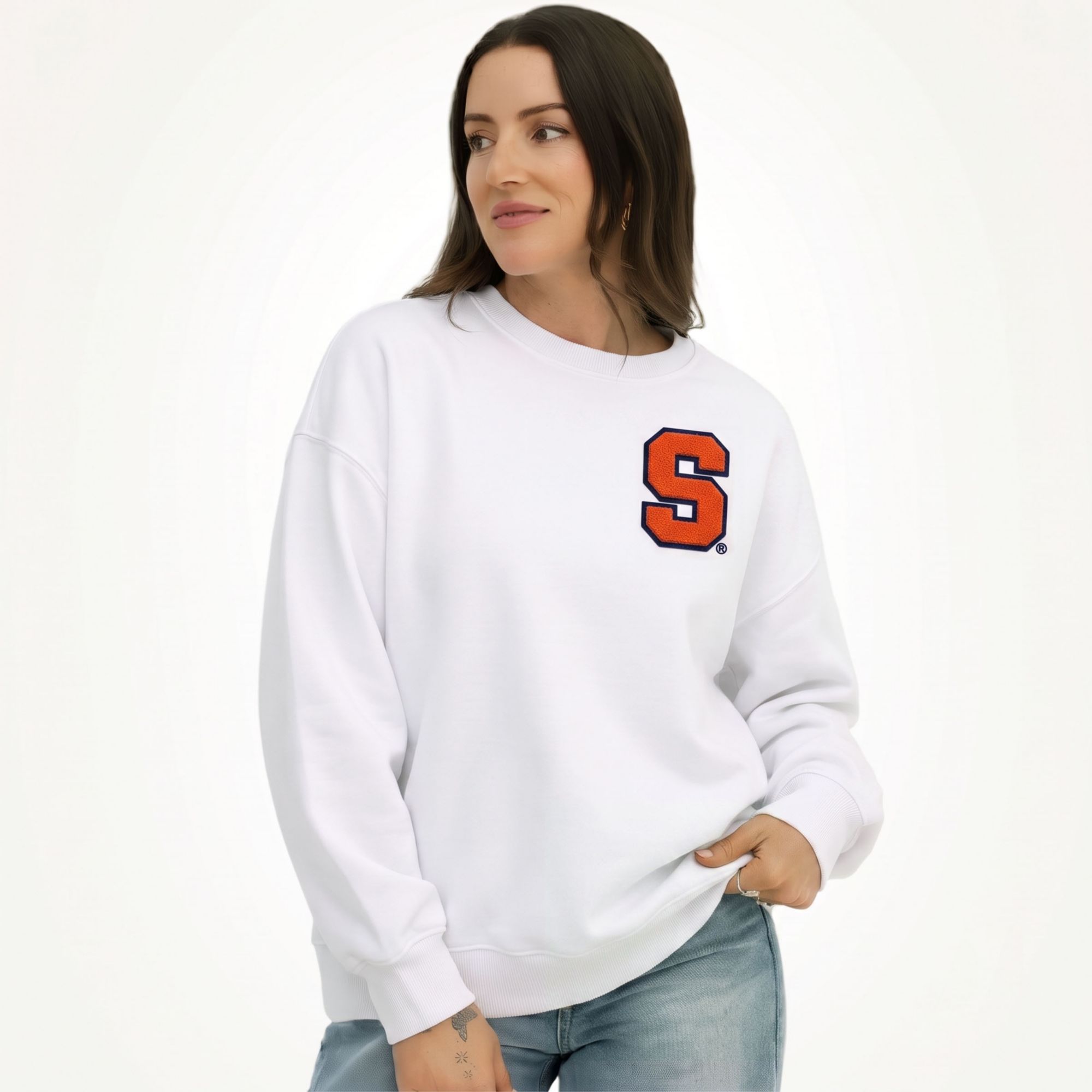 Gameday Social Women's Syracuse Orange White Suave Suede Crewneck Sweatshirt