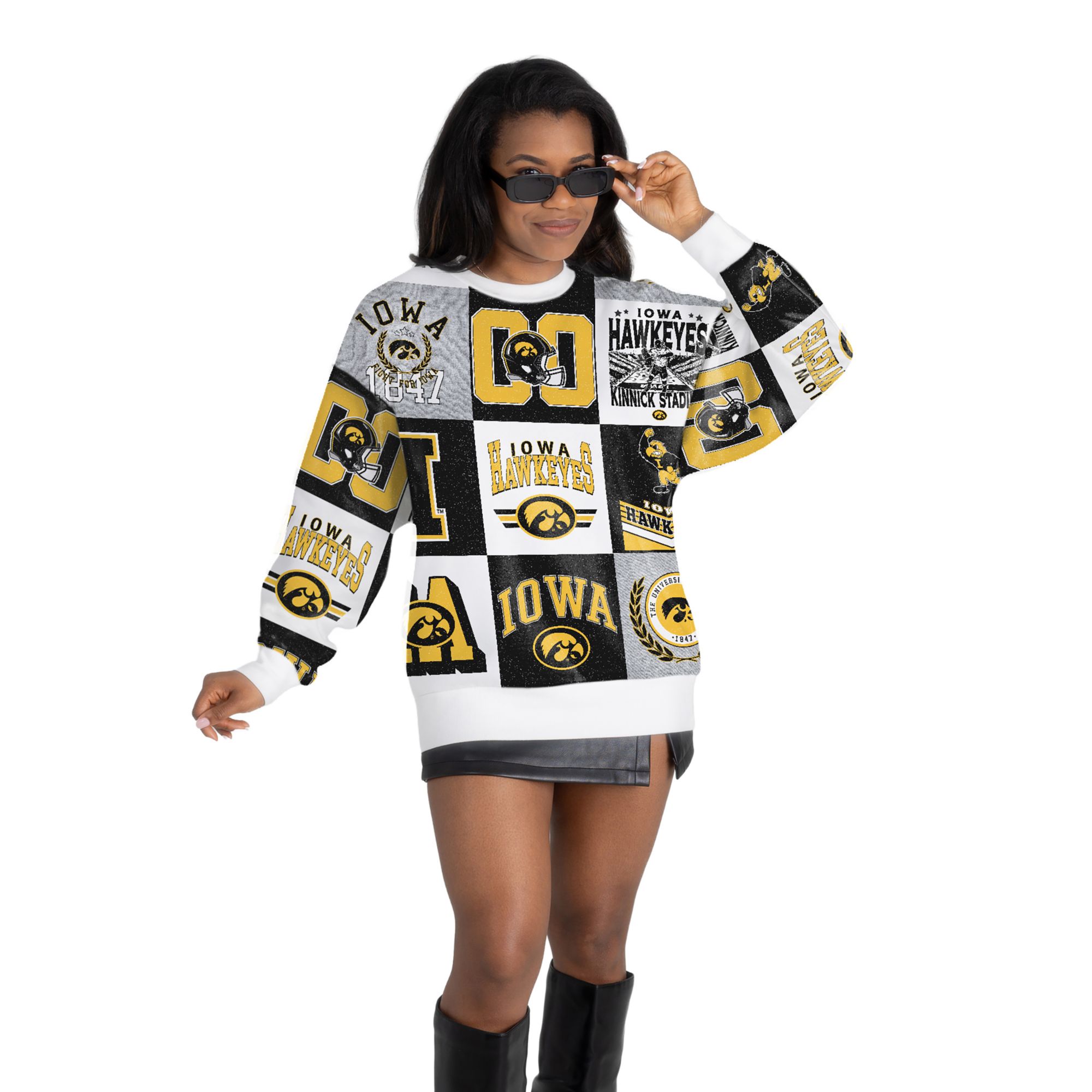 Gameday Couture Women's Black Iowa Hawkeyes Highlight Reel Patchwork Long-Sleeve Pullover - Black, White