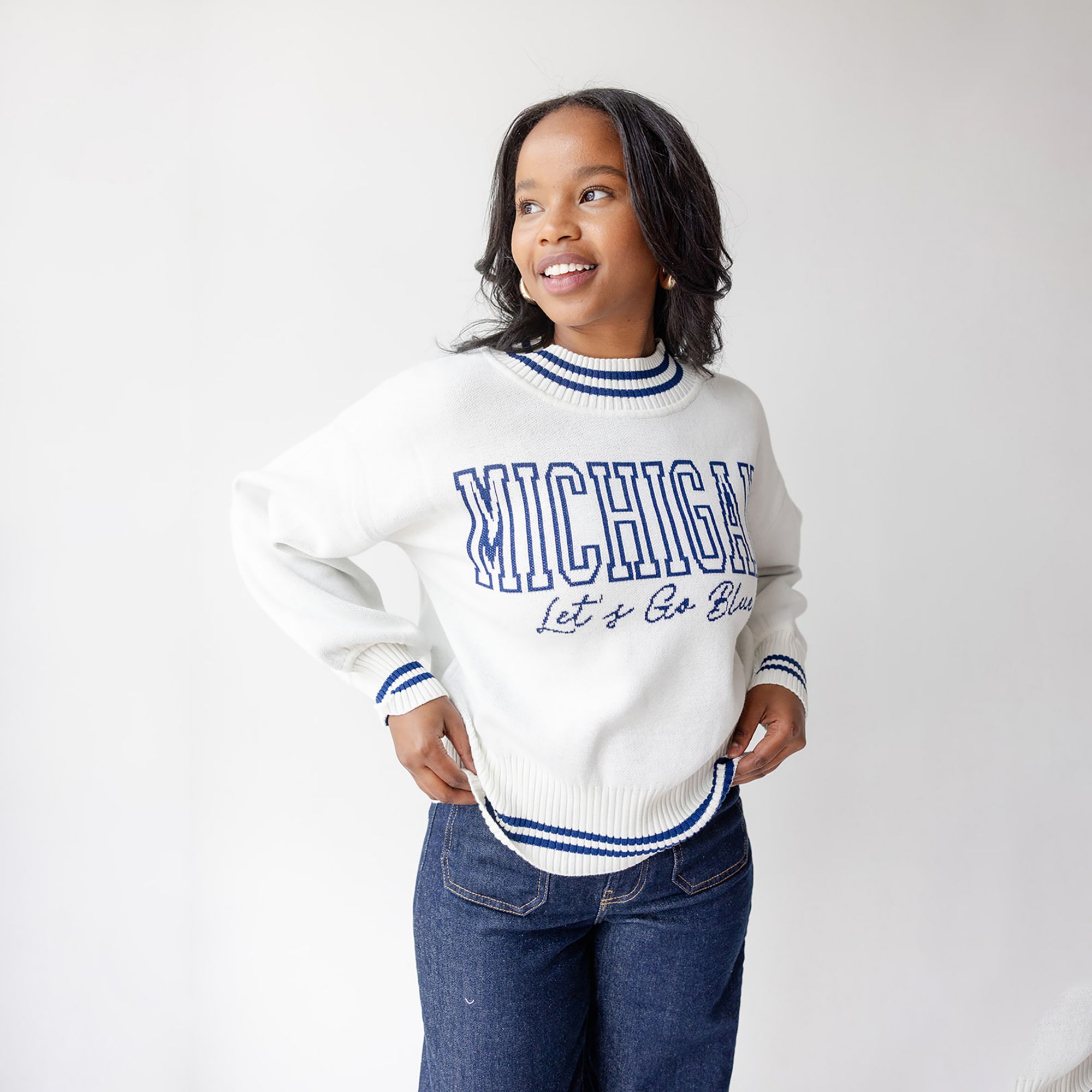Gameday Social Women's Michigan Wolverines Navy Everyday Fan Queen Sweater