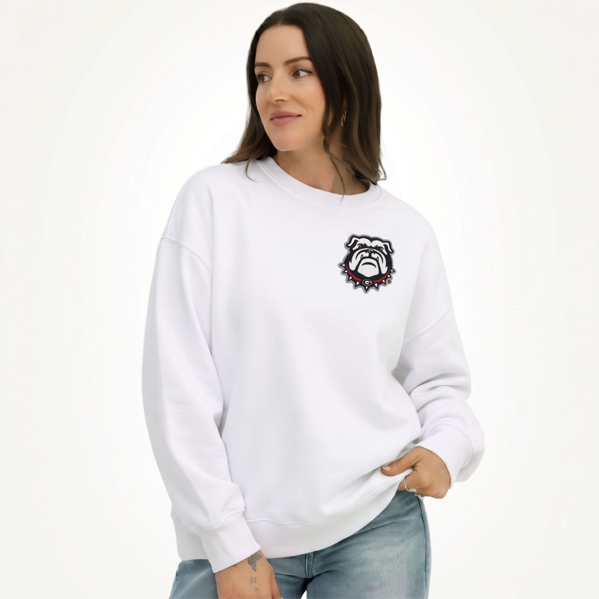 Gameday Social Women's Georgia Bulldogs Suave Suede Crewneck Sweatshirt