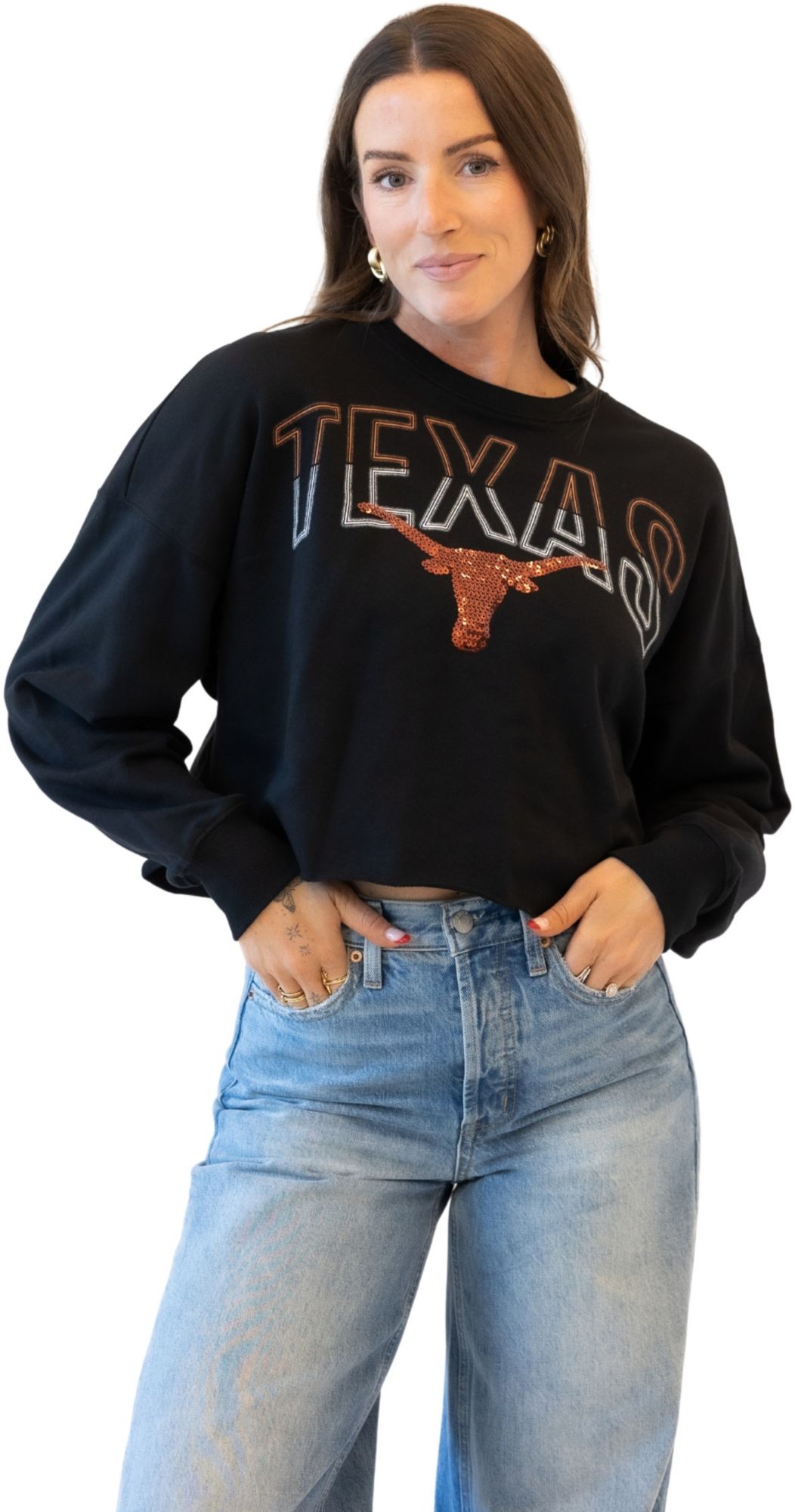 Gameday Social Women's Texas Longhorns Black Starlite Crewneck Sweatshirt