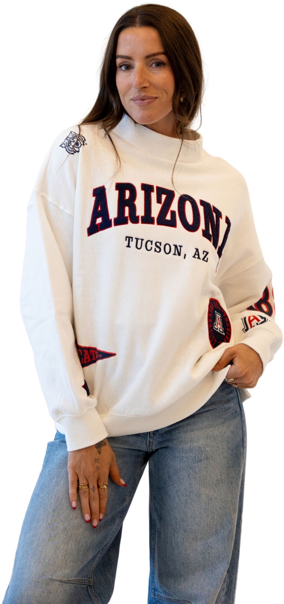 Gameday Social Women's Arizona Wildcats White All Over Print Crewneck Sweatshirt