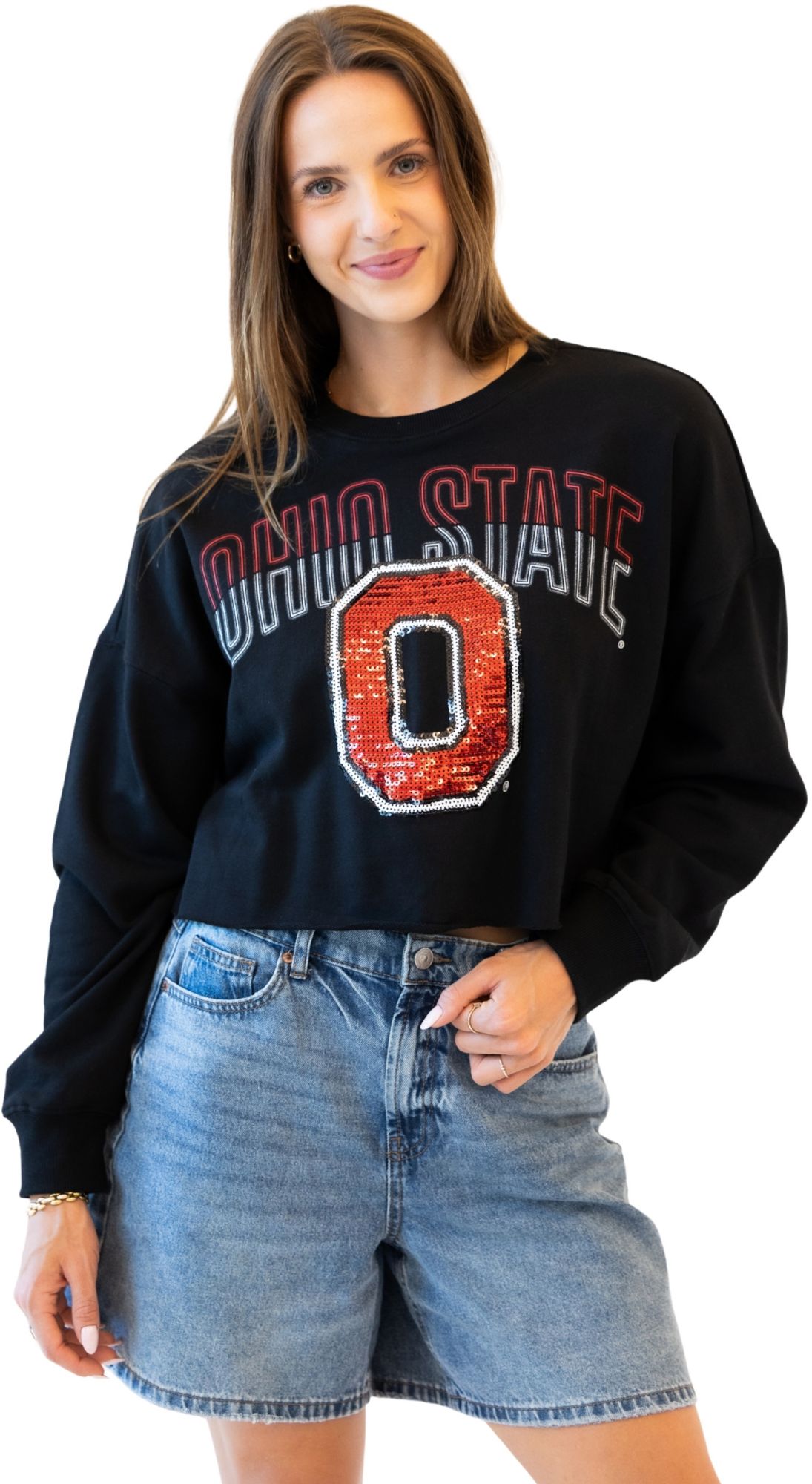 Gameday Social Women's Ohio State Buckeyes Black Starlite Crewneck Sweatshirt