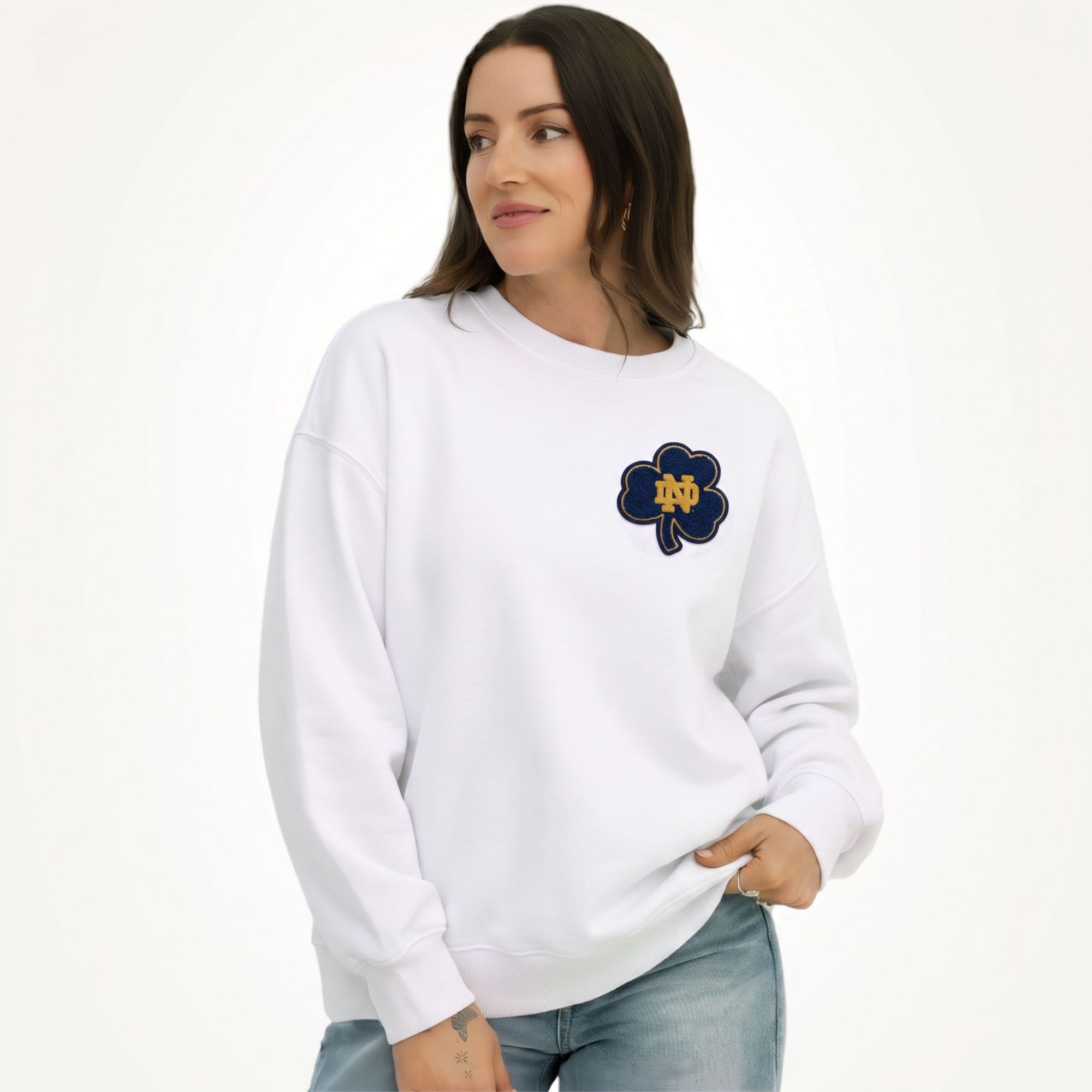 Gameday Social Women's Notre Dame Fighting Irish White Suave Suede Crewneck Sweatshirt