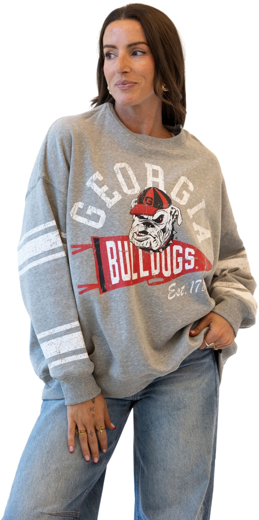 Gameday Social Women's Georgia Bulldogs Heather Gray Stillson Crewneck Sweatshirt