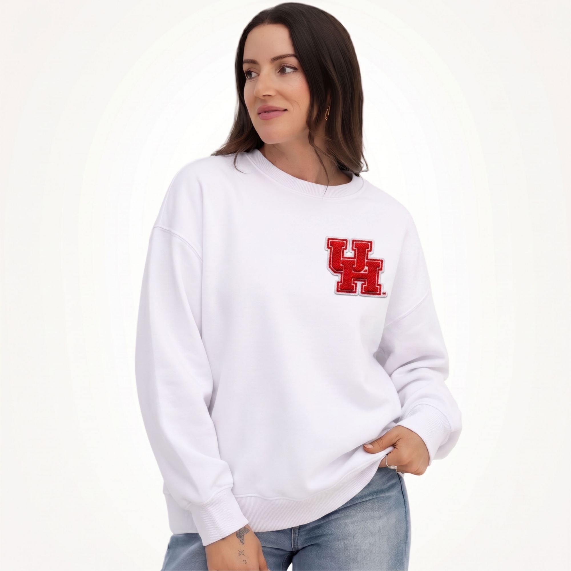 Gameday Social Women's Houston Cougars White Suave Suede Crewneck Sweatshirt