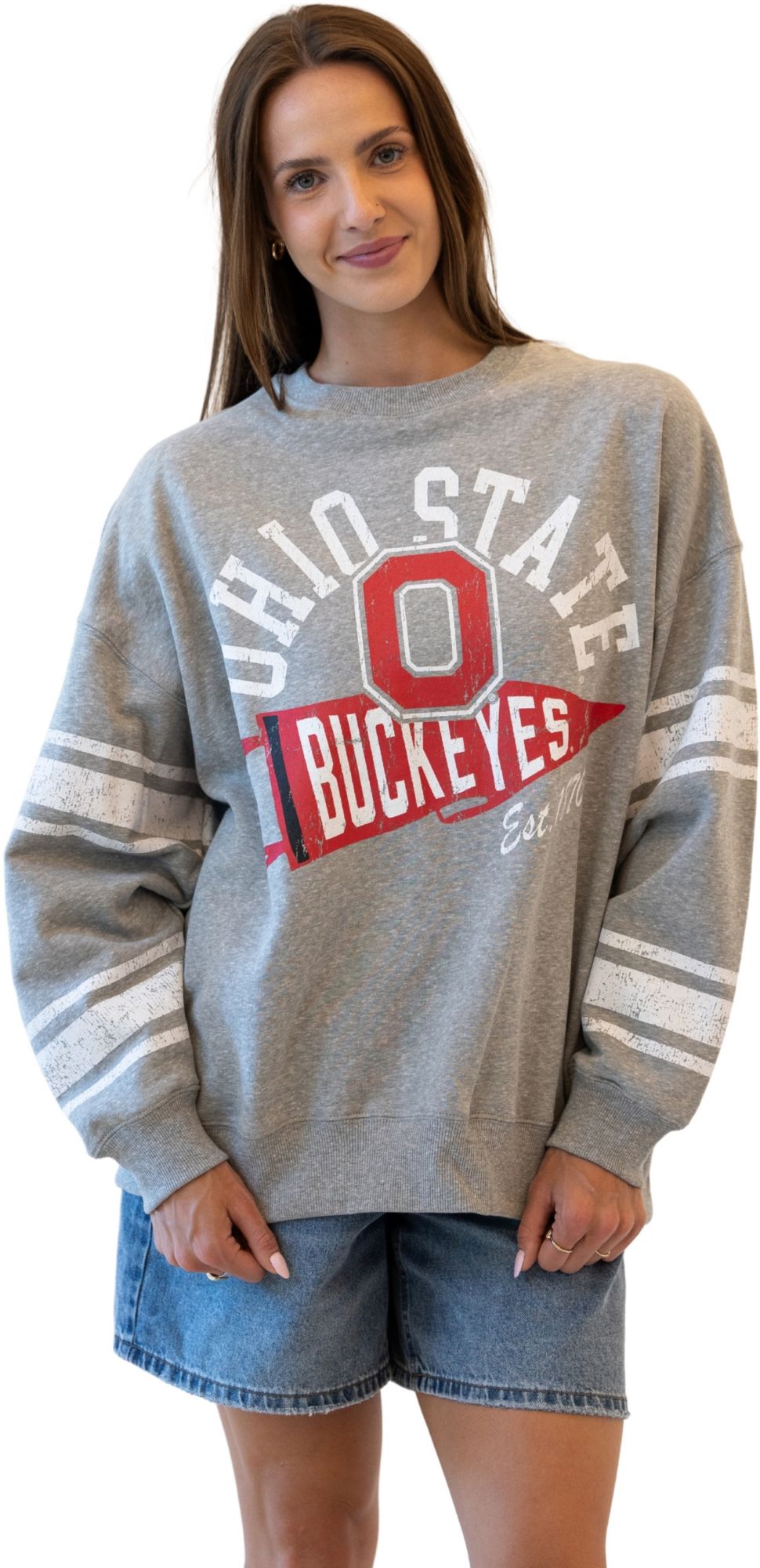 Gameday Social Women's Ohio State Buckeyes Heather Gray Stillson Crewneck Sweatshirt