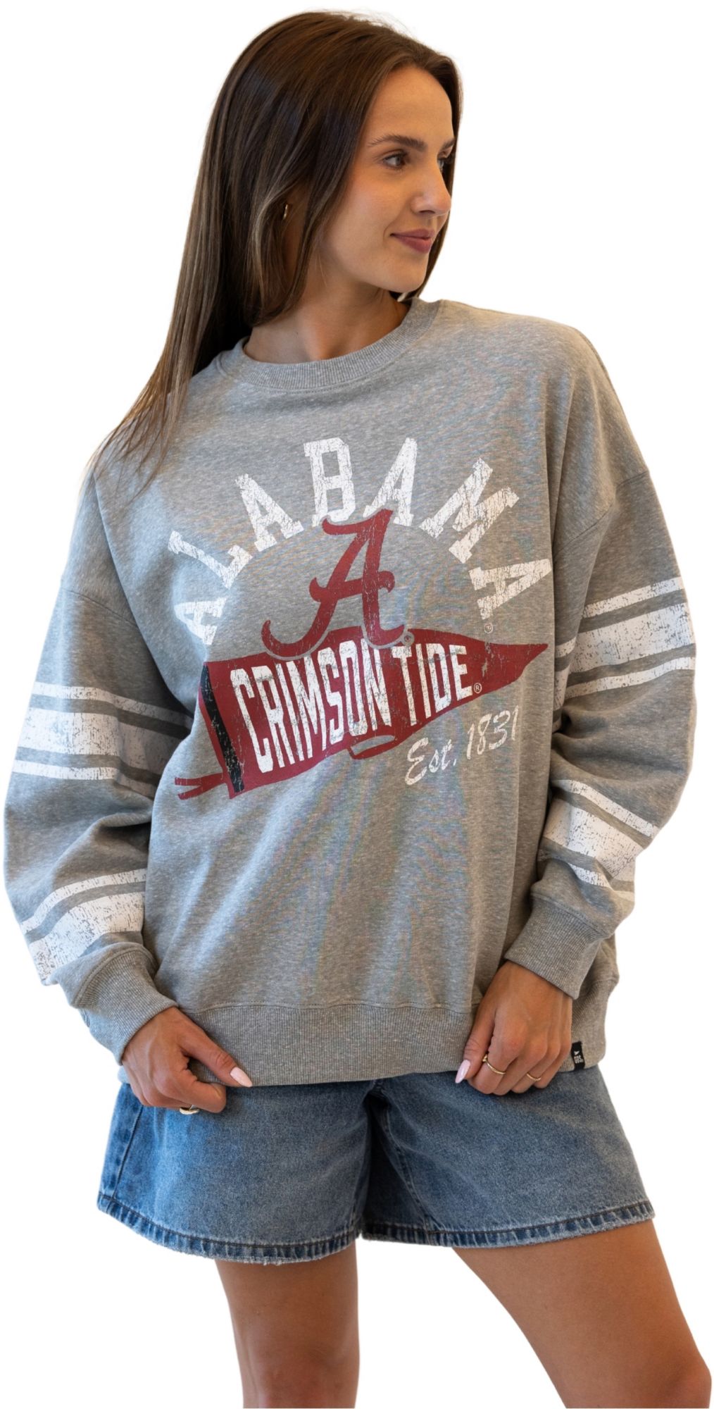 Gameday Social Women's Alabama Crimson Tide Heather Grey All Over Print Crewneck Sweatshirt