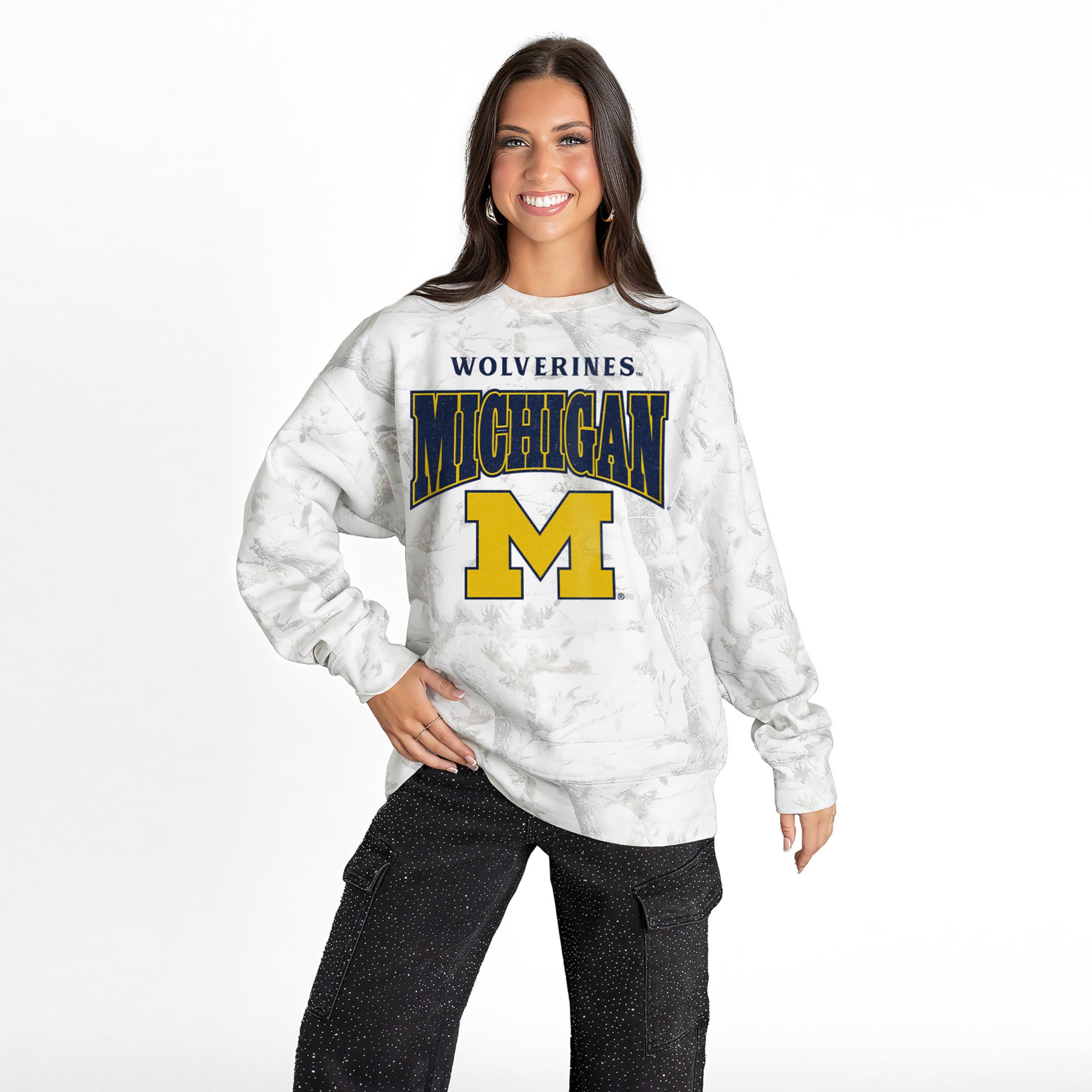 Gameday Couture Women's Michigan Wolverines Camo White Crewneck Sweatshirt