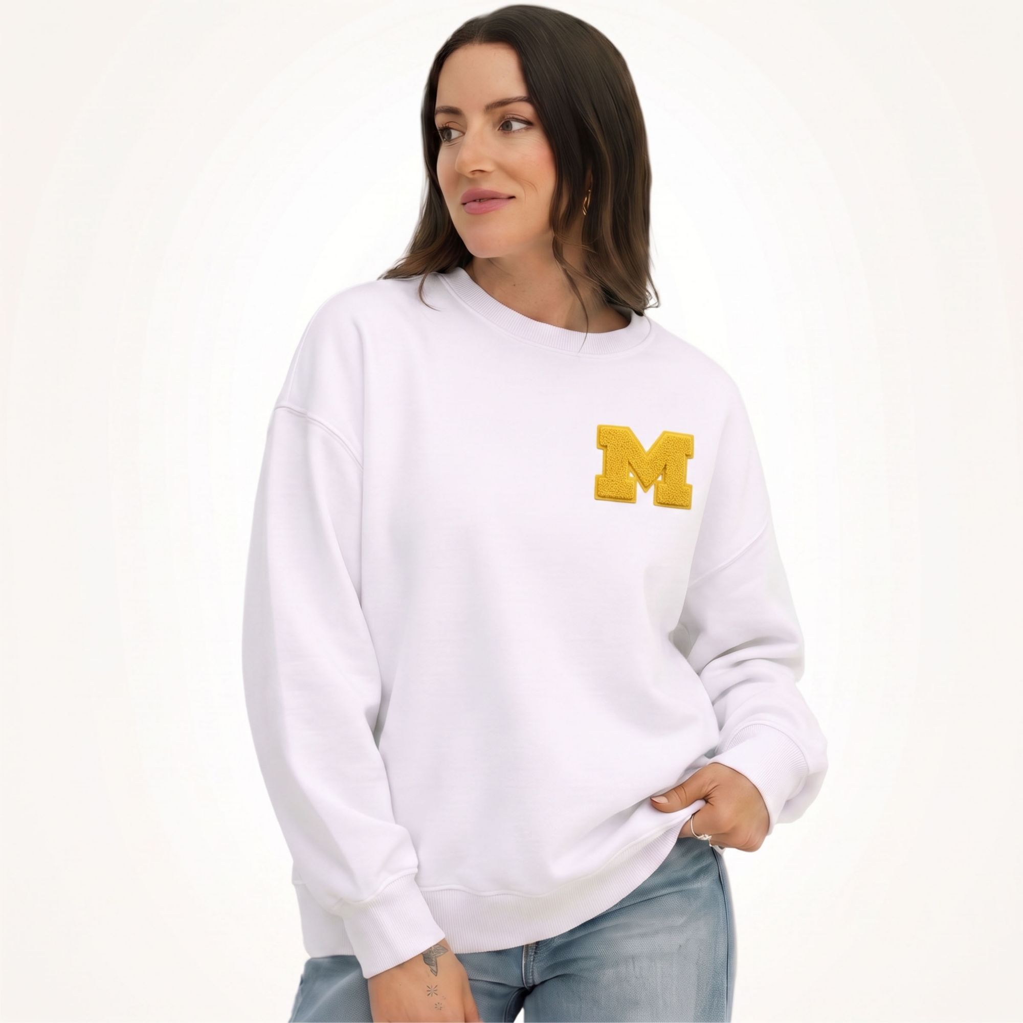 Gameday Social Women's Michigan Wolverines White Suave Suede Crewneck Sweatshirt